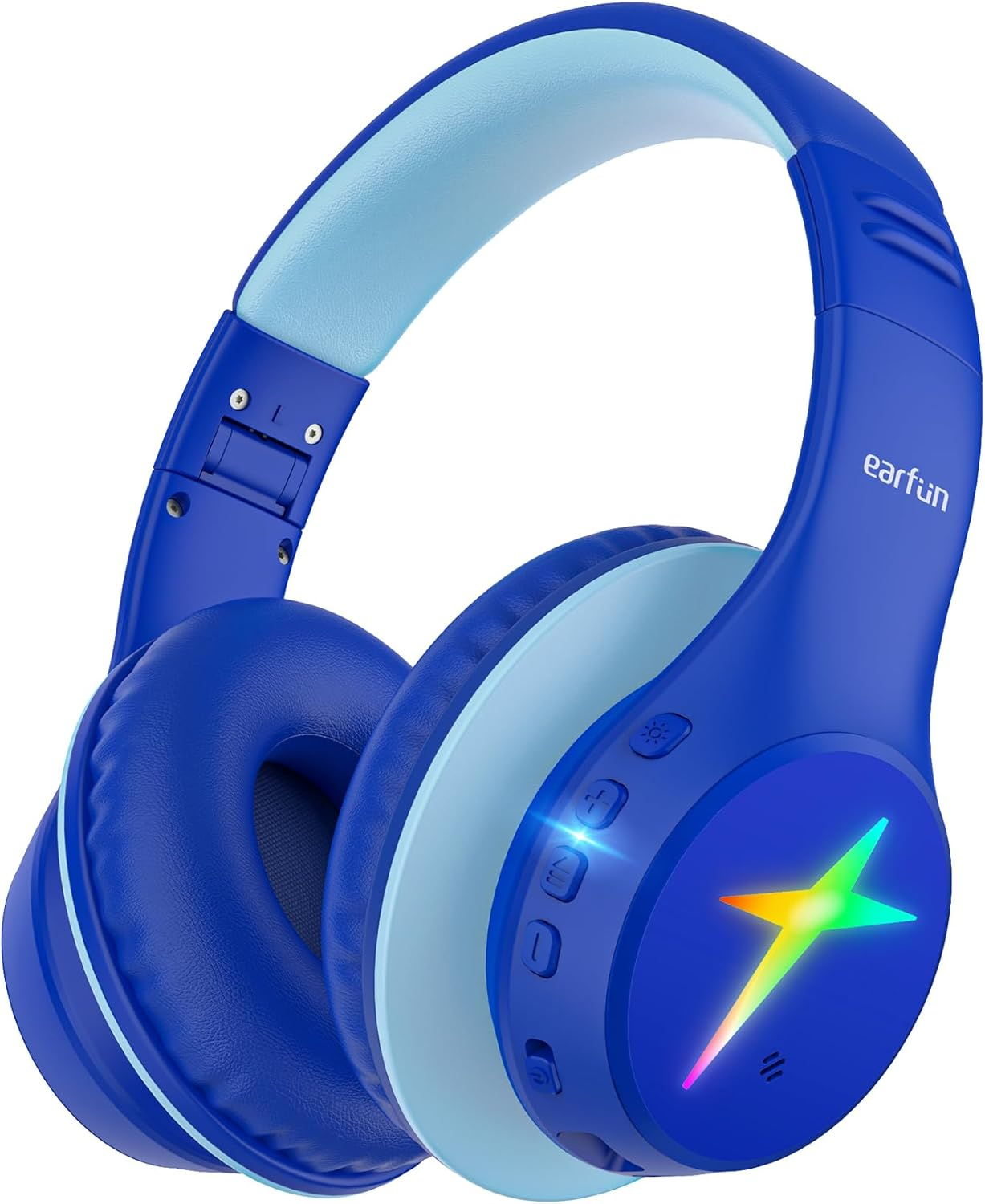 Earfun K4 Kids Bluetooth Headphones Wireless with LED Lights, 74/85/94Dba Volume Limited, Built-In Mic, 90H Playtime, Bluetooth 5.4 over Ear Headphones for Ipad/Pc/Tablet/School, Violet