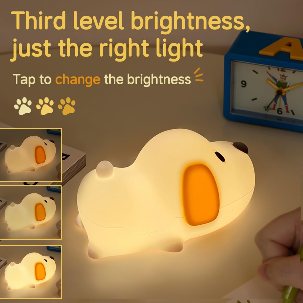 LED Kids Puppy Night Light, Touch Control Cute Colorful Soft Silicone Portable Bedroom Lamp, Brightness Adjustable, Non-Flickering Eye-Caring Warm Light, Type-C USB Rechargeable, Timing Function image number 4