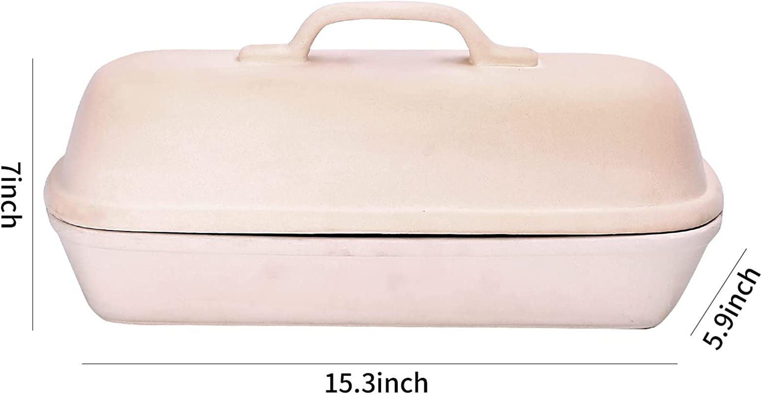 Superstone Covered Baker,Unglazed Stoneware Bakeware, Rectangular Bread Cloche Baking Pan,Bakes Italian Bread with Light Crumb and Crusty Crust (15.3 * 5.9 * 7 Inch) image number 1