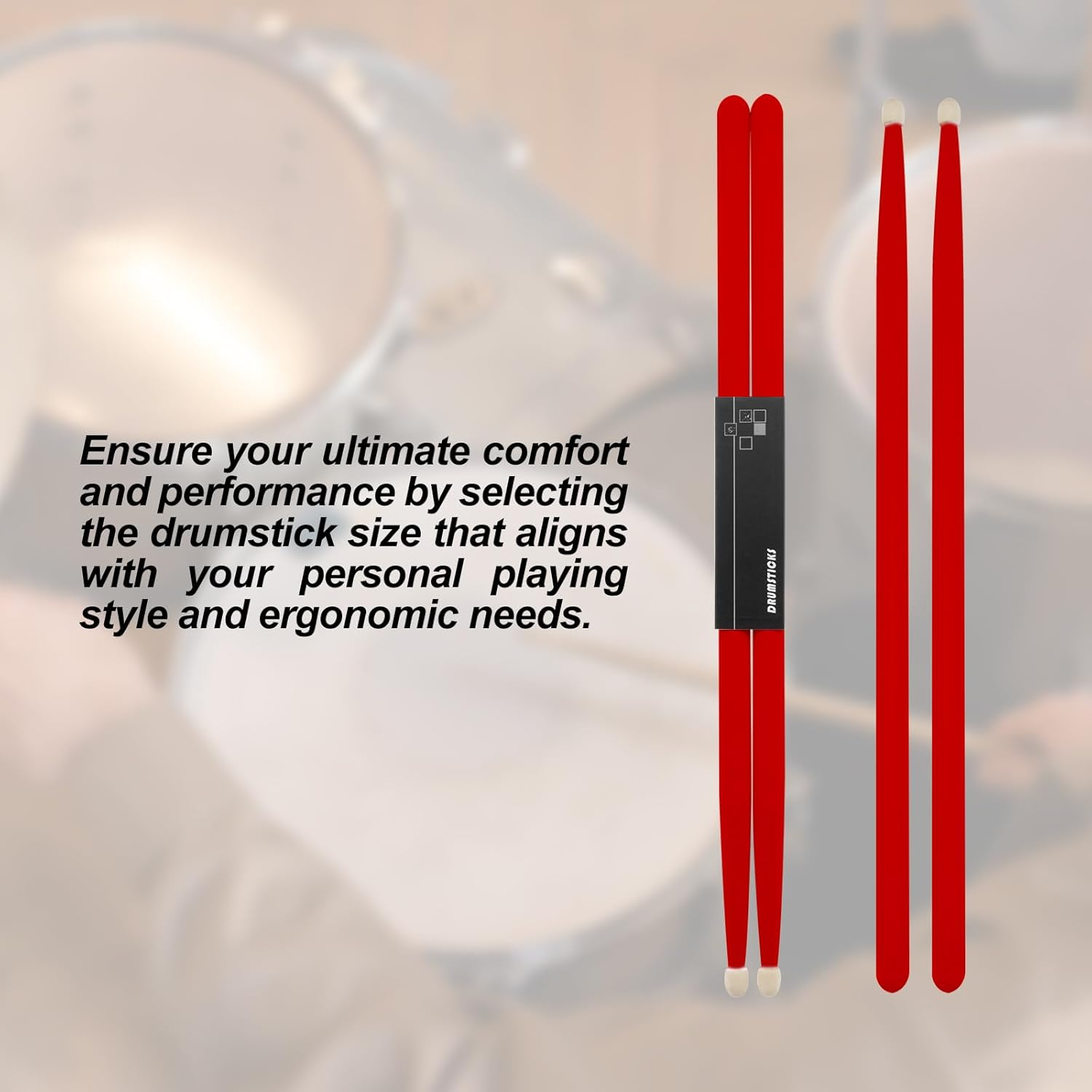 Cashbeat 5A Maple Wood Drumsticks, Non-Slip Grip, Classic Red Drum Stick for Kids Adults Beginner, Percussionists Drumming Accessories Musical Instrument image number 2