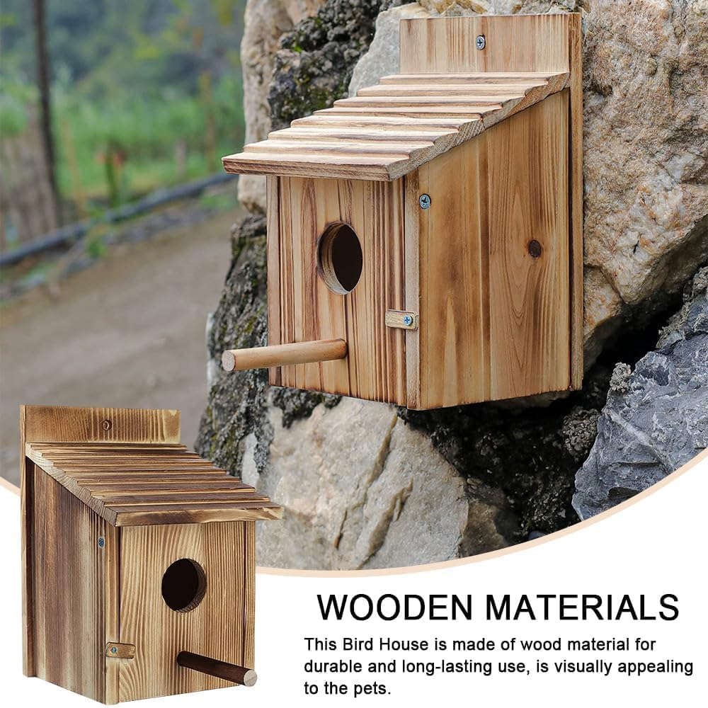 Safe Wooden Little Animal Fossa, Hanging Nest, Sparrow Lair Box with Pole, Outdoors Hoisting Garden Patio Decorative for Swallow Hummingbird Finch Throstle image number 6