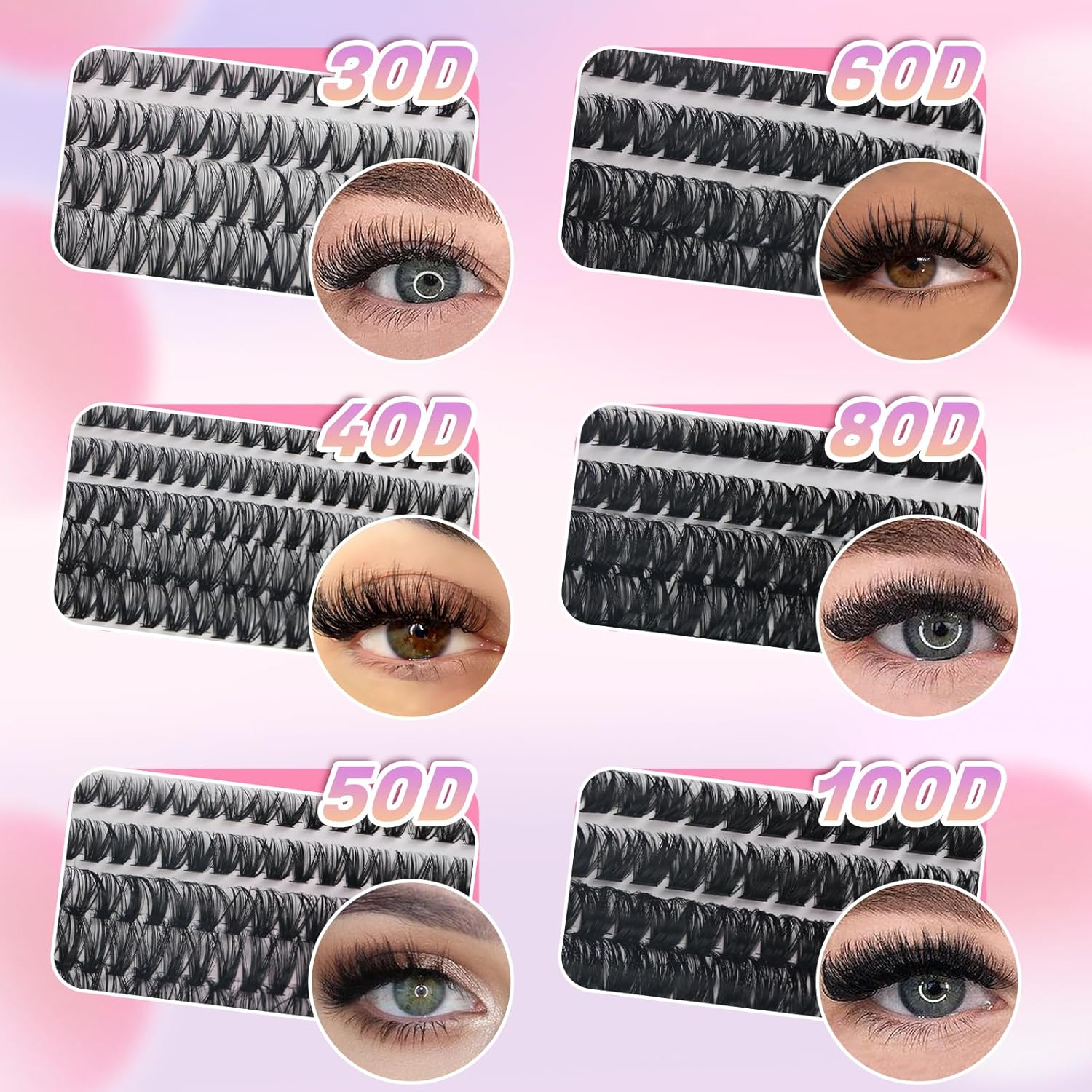 FANDIQ Individual Eyelashes Wispy Lash Clusters Kit 570 Pcs Eyelash Extension Kit D Curl Cluster Lashes 8-16MM DIY Eyelash Extension Kit with Lash Bond and Remover Tweezers Double-Ended Brush(A01 KIT) image number 3