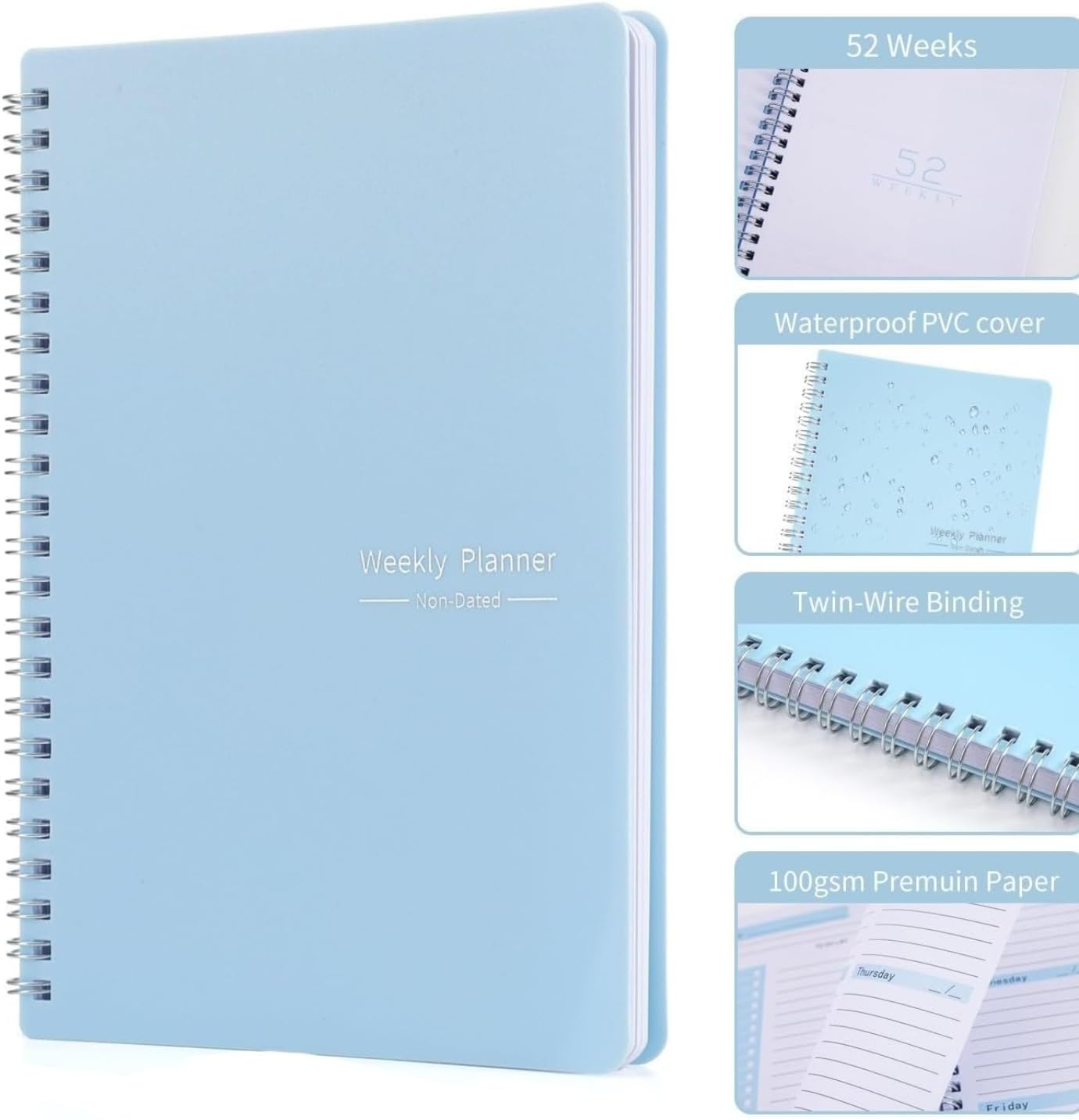 MEZOKUCEL Weekly Planner Notebook 52 Weeks Undated for Students, Work & Fitness A5 Productivity Organizer with To-Do Lists & Checklists 52 Pages for Time Management & Goal Tracking (Blue) image number 1