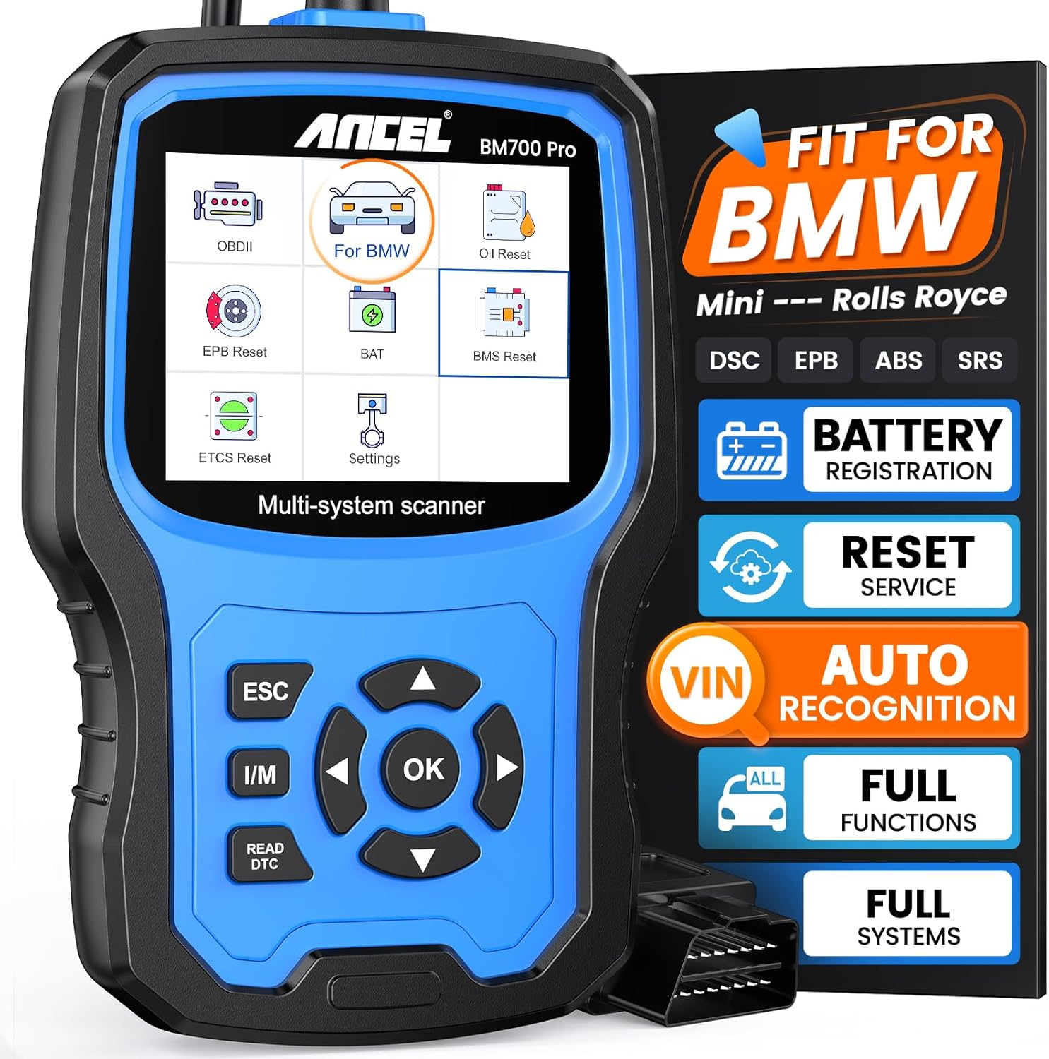 Ancel BM700 PRO Fit for BMW OBD2 Scanner - Battery Registration Tool, Code Reader for Bmw/Mini/Rr, Advanced OBD2 Scanner Auto V-I-N, Full System Diagnostic Scan Tool with All Reset Services image number 5
