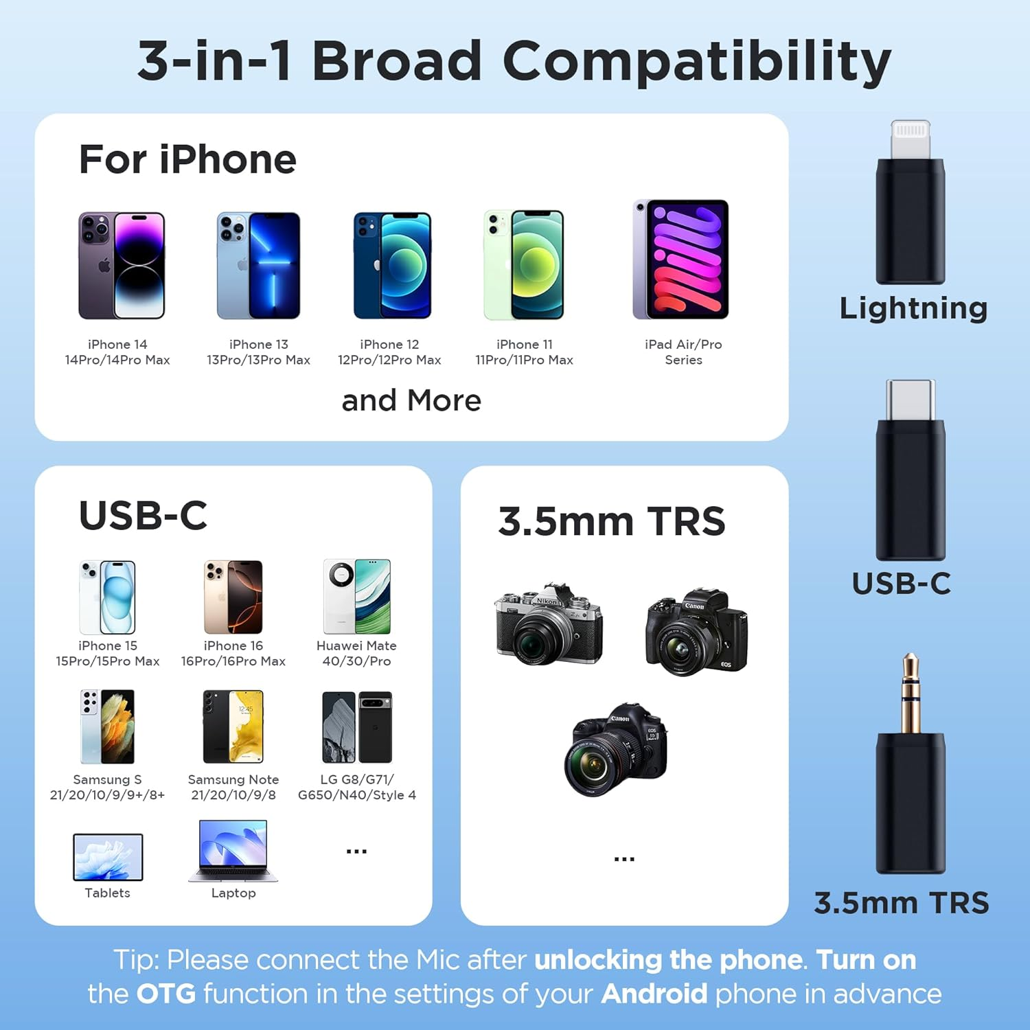 BOYALINK 2 Upgrade Wireless Lavalier Microphone,Dual Channel Clip on Wireless Lapel Mic,Noise Reduction,30H Runtime,300M Range,3-In-1 Adpter Receiver for Iphone Android Camera Video Audio Record image number 2