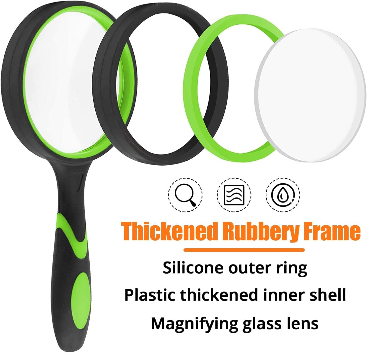 Handheld Magnifying Glass, 2 Pcs Large Reading Magnifier, 10X Non-Slip Handheld Reading Magnifier for Book Newspaper Reading, Classroom Science, Nature Exploration (Orange, Green) image number 4