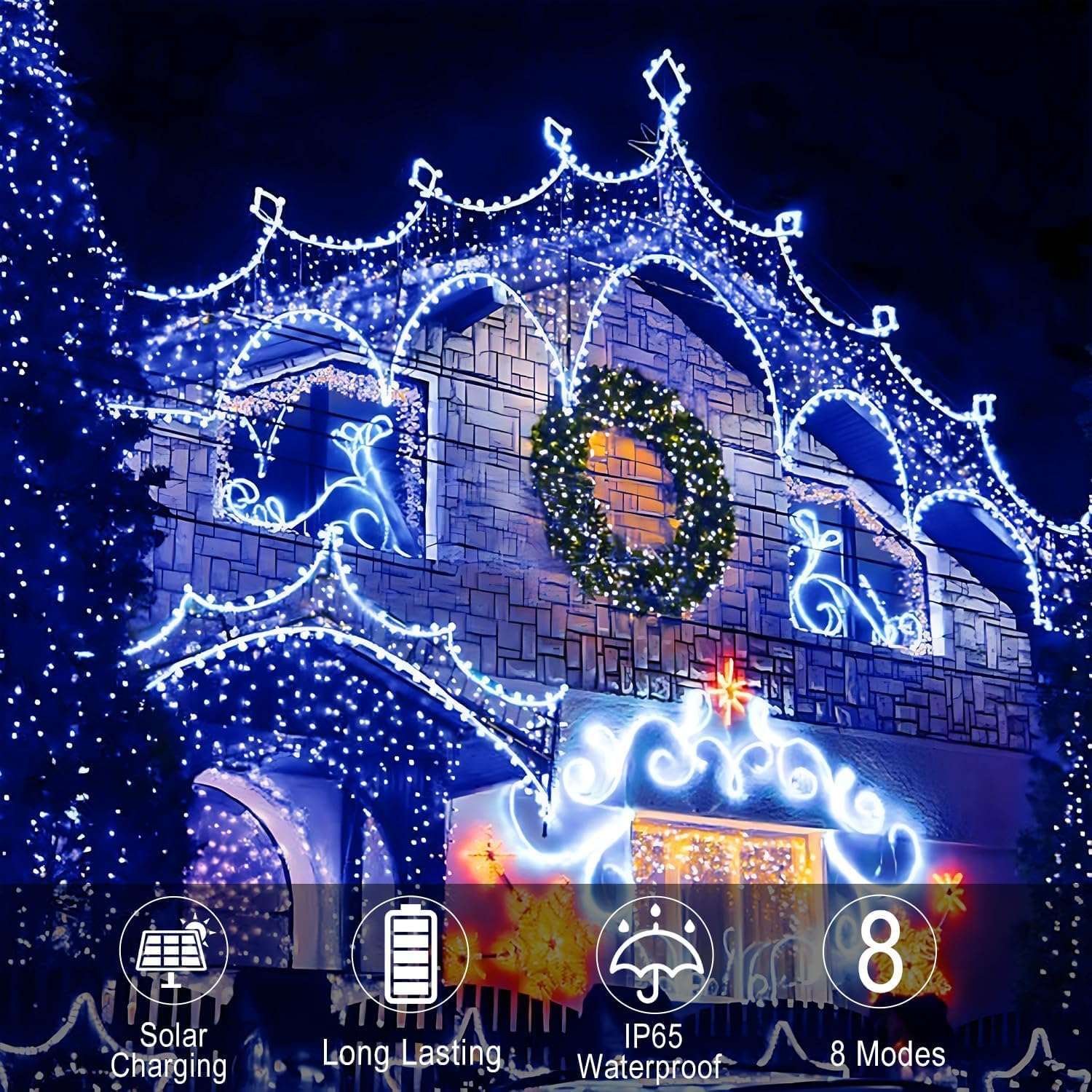 300 LED Solar Rope Lights Outdoor 99 FT Bright Garden String Lights Durable 8 Modes Outdoor Fairy Lights Waterproof Garden Decorative Lights for Fence Patio Decor(Blue) image number 3