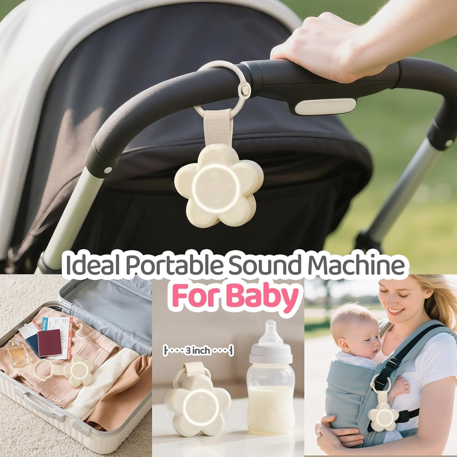 Portable White Noise Machine for Babies & Adults - Sleep Soother with Timer, Clip-On Design for Strollers, Travel, and Registry Gifts (Pink, One Size) image number 4