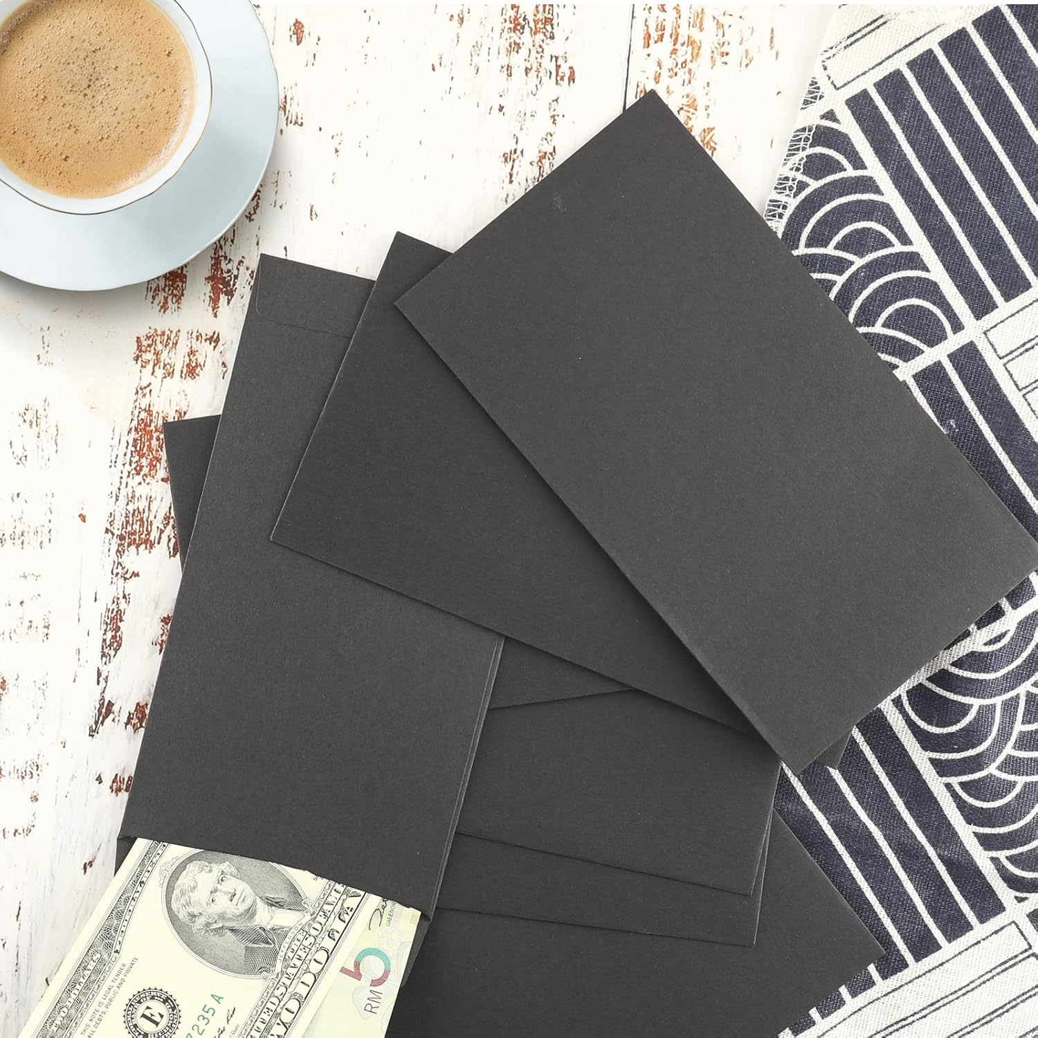 Granhoolm 100 Pack Black Coin Envelopes 3.5 X 6.7 Inch Cash Envelopes for Savings Plan,Coin,Seed,Credit Card，Check and Small Items, image number 3