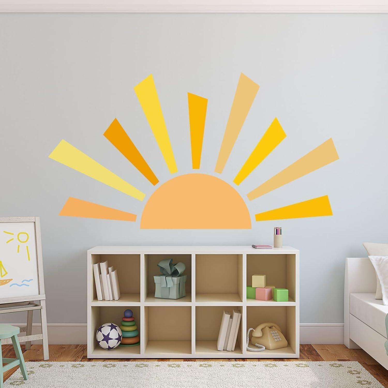 42.1X23.6 Inch Boho Half Sun Decal - Large Decal, Sunshine Wall Stickers, Vinyl Peel and Stick Decals for Nursery and Kids Room Playroom image number 1