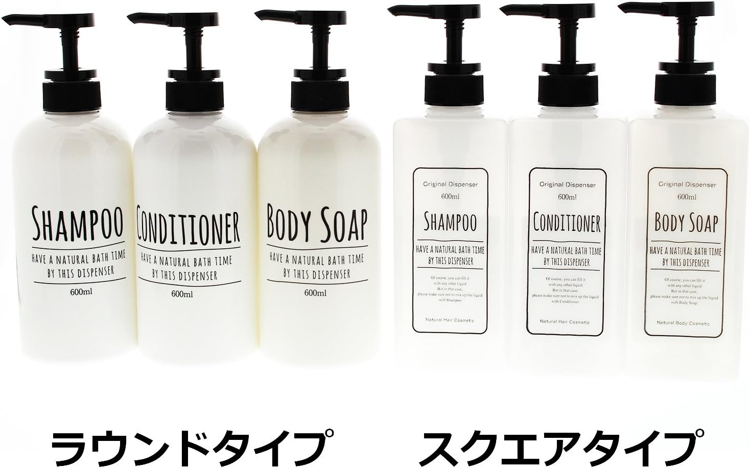 Living Dispenser Pump Bottle, Square, for Shampoo, White, 20.3 Fl Oz (600 Ml) image number 3