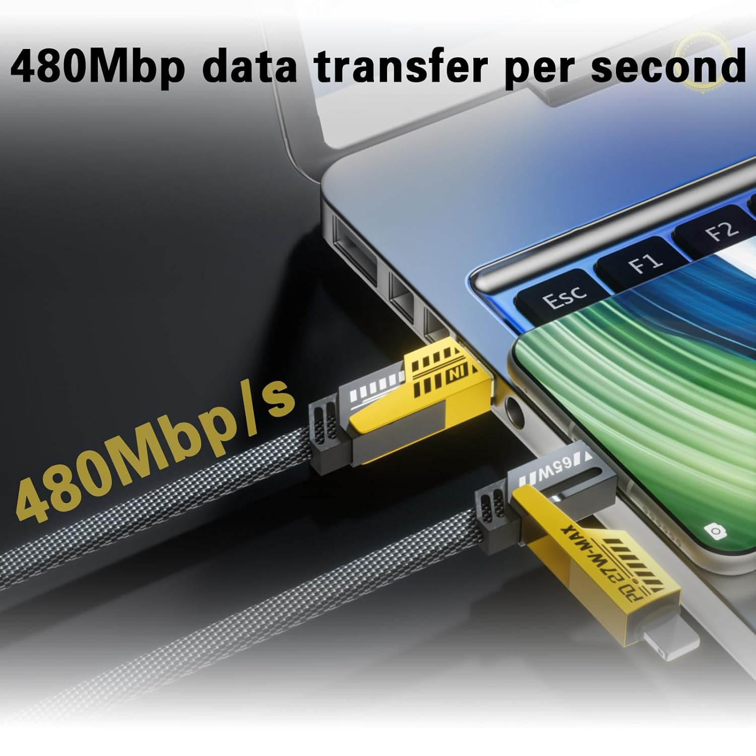 2Pack 4 in 1 Fast Charging Cable, Transferring Data, 2M, Braided Cable 65W, USB C USB a and L, Multiple Charging Cable for Phone/Pad/More image number 3