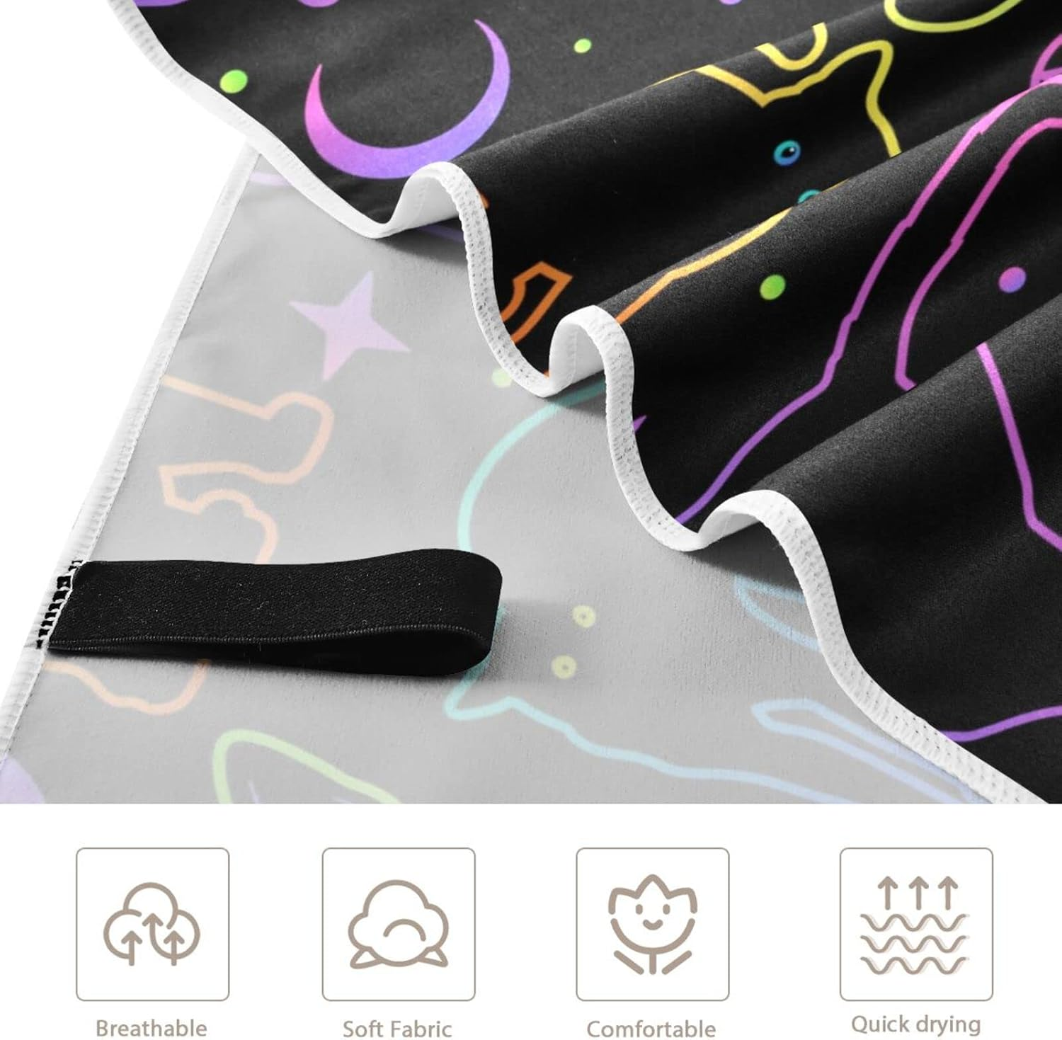 AIXIWAWA Neon Line Cats Travel Beach Towel Oversized for Women Men, Sand Free Super Absorbent Quick Dry Pool Towels Beach Blanket for Swimming Pool Beach Gym 30&times;60 Inches image number 3