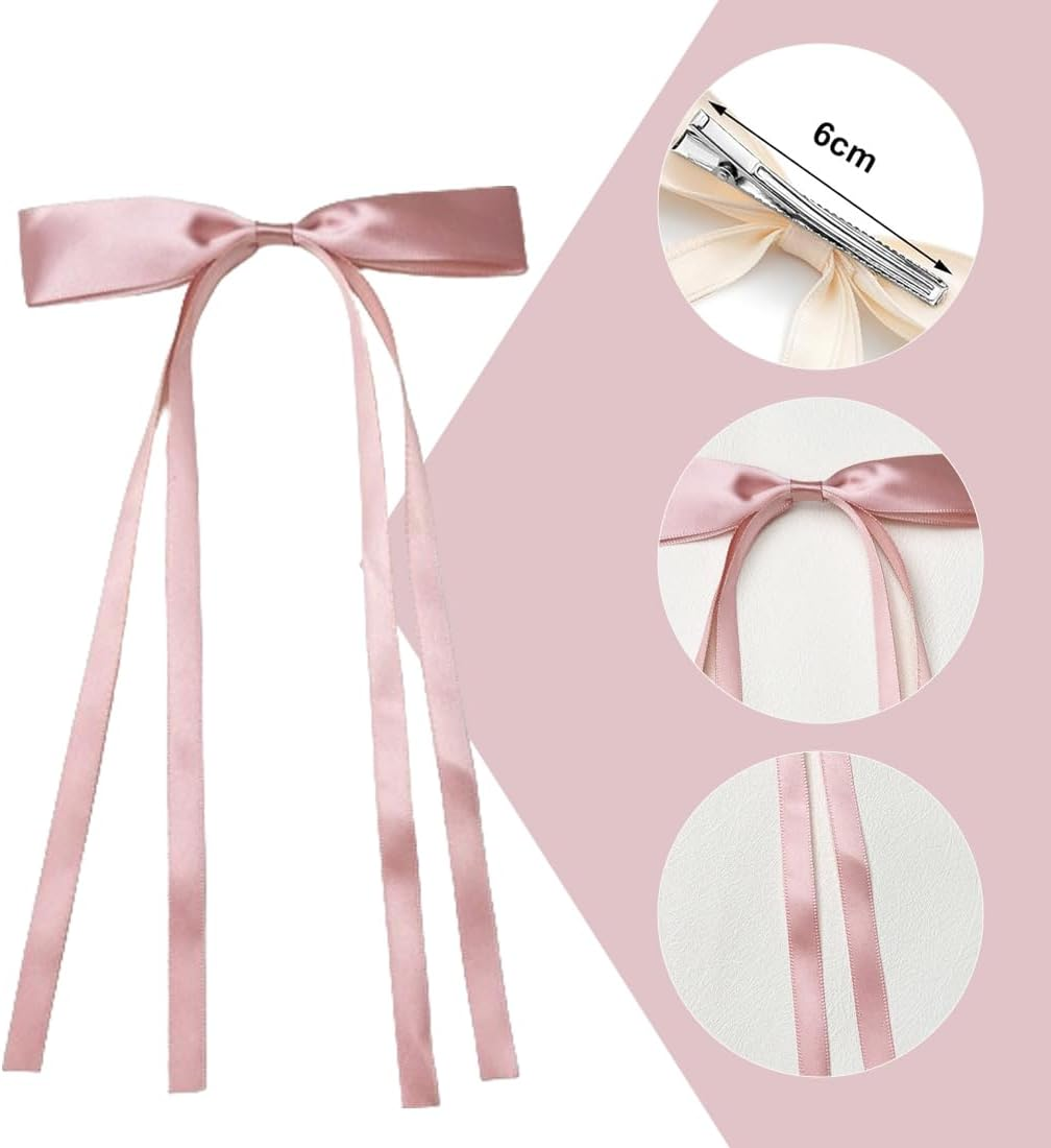 Weddhuis 6 Pieces Hair Bow for Women Hair Clip Hair Band Ponytail Holder Metal Clips Silky Satin Hair Bows image number 5