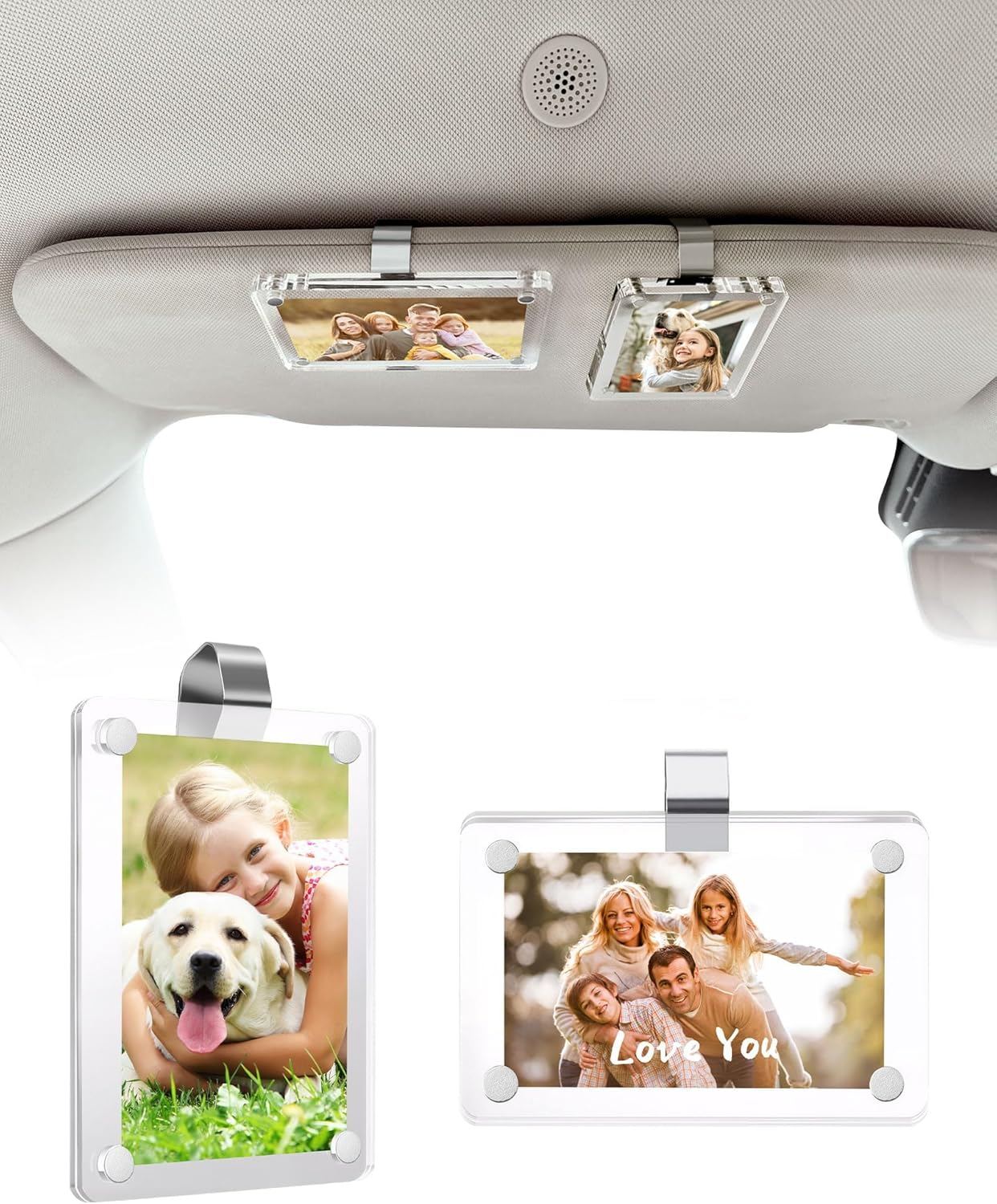 2Pcs Car Picture Holder for Visor Magnetic Picture Frame for 3 Inch Photos, Car Sun Visor Photo Holder with Strong Acrylic Magnet, Personalized Car Interior Accessories with Clips for Easy Display image number 6