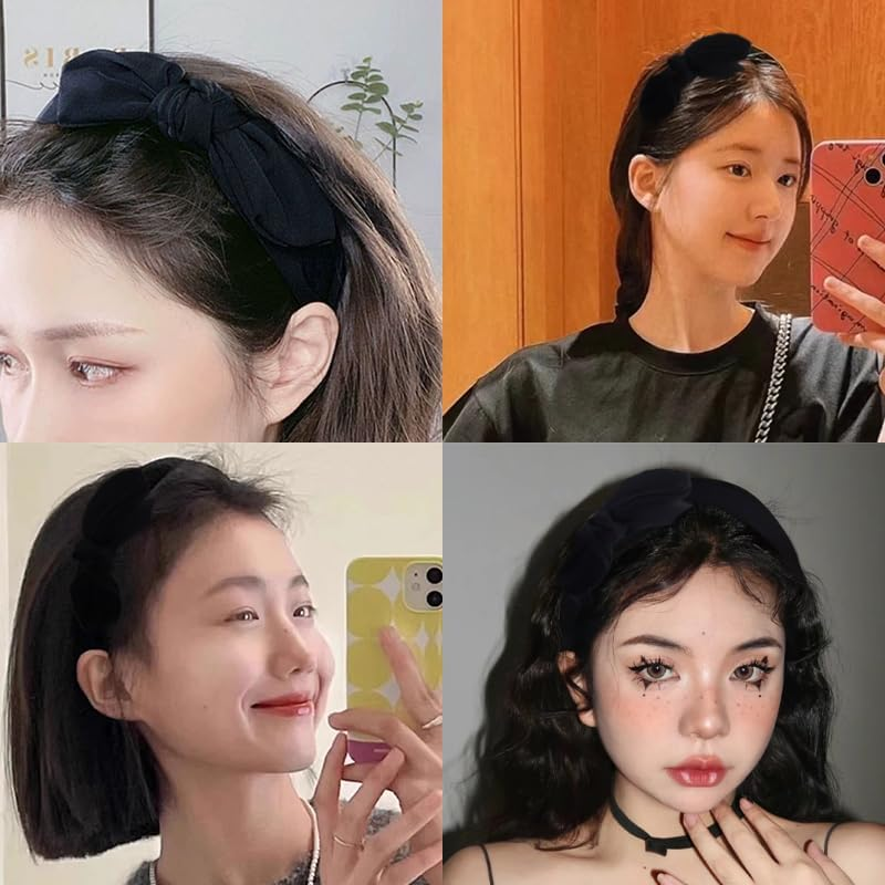 Black Bow Headbands for Fine Curly Hair Turban Headbands for Girls Women Non Slip Thin Headband Bow Hair Bands for Girls Women Ribbon Headband for Halloween Christmas Party Hair Accessories image number 5