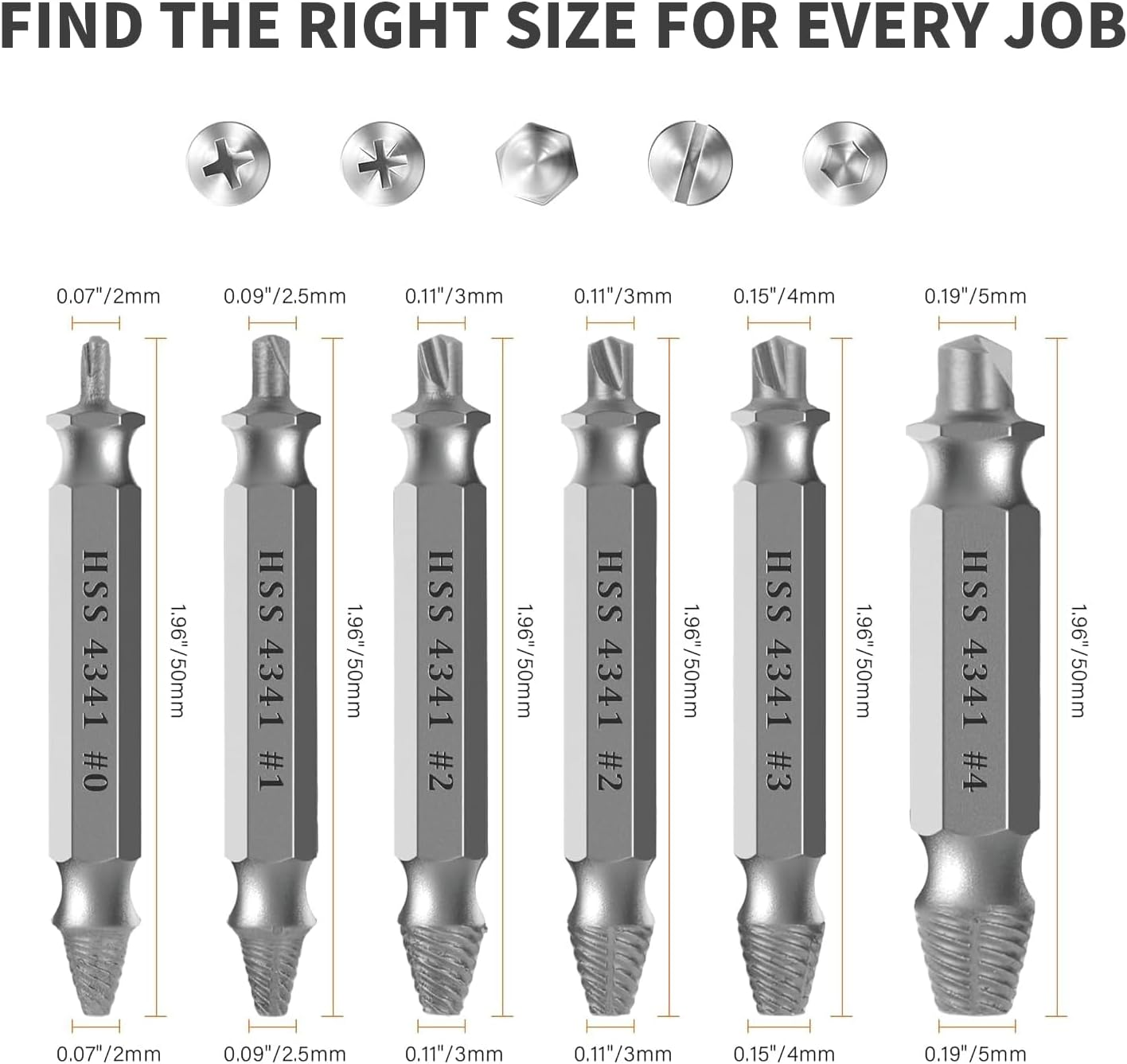 6PCS Damaged Screw Extractor Set, Dual-Head Stripped Screw Remover Kit with 6 Sizes, Hardened HSS Steel Easy Out Tools for DIY, Home & Auto Repairs image number 6