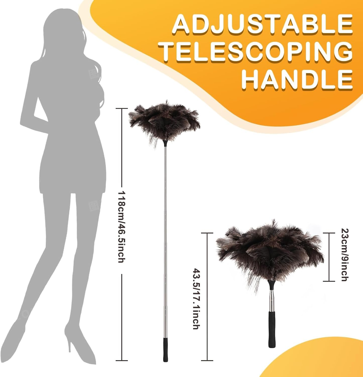 Ostrich Feather Duster with Telescoping Handle &ndash; Reusable, Extendable Dusting Tool for Home Cleaning &ndash; Ideal for Ceiling Fans, Pendant Lights, Blinds, Furniture & Electronics (17&rdquo;-47&rdquo;) 1Pcs image number 5