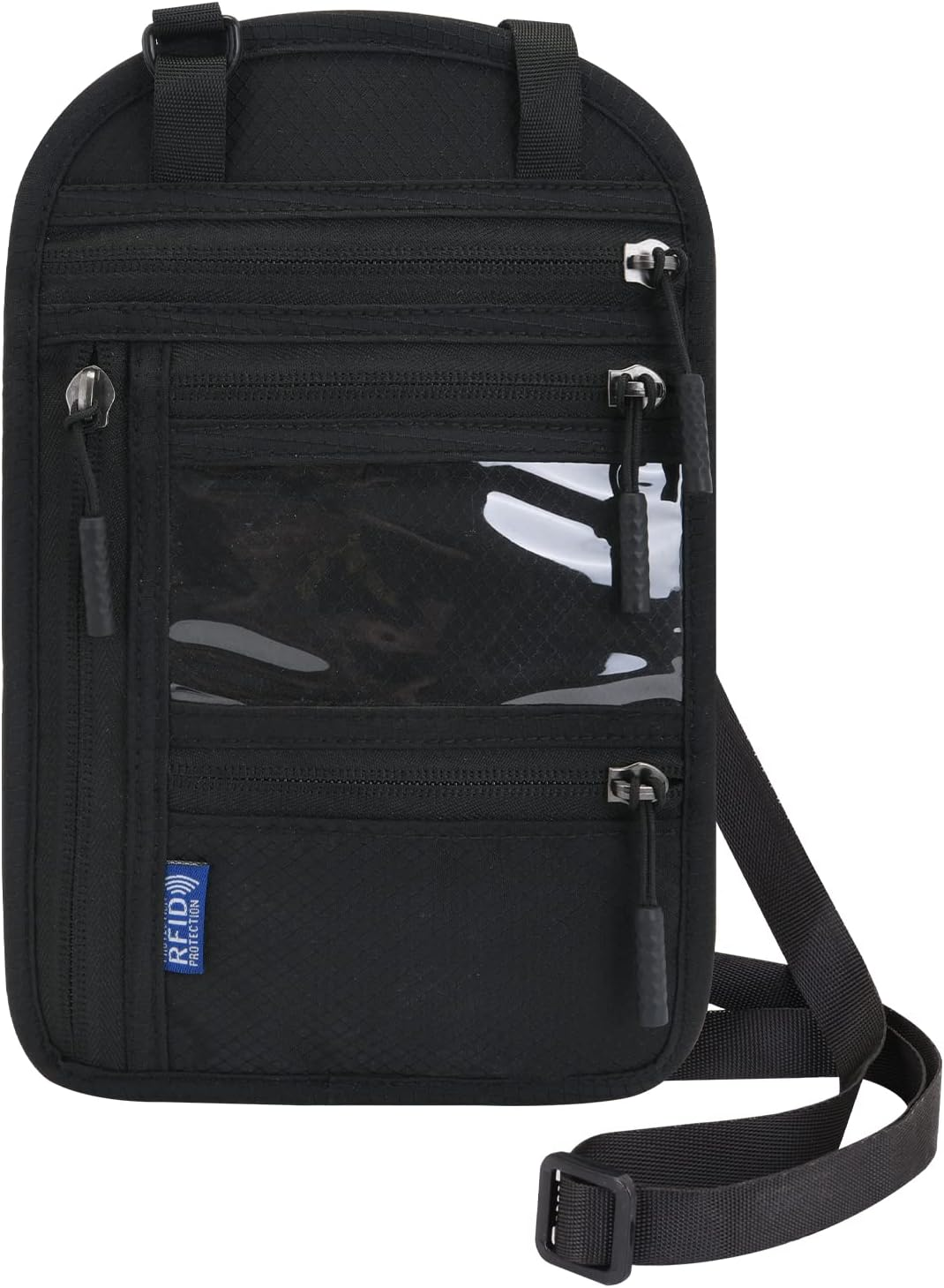 Surblue RFID Blocking Neck Wallet Travel Passport Holder Neck Pouch Vaccination Card Holder for Women and Men, Blue