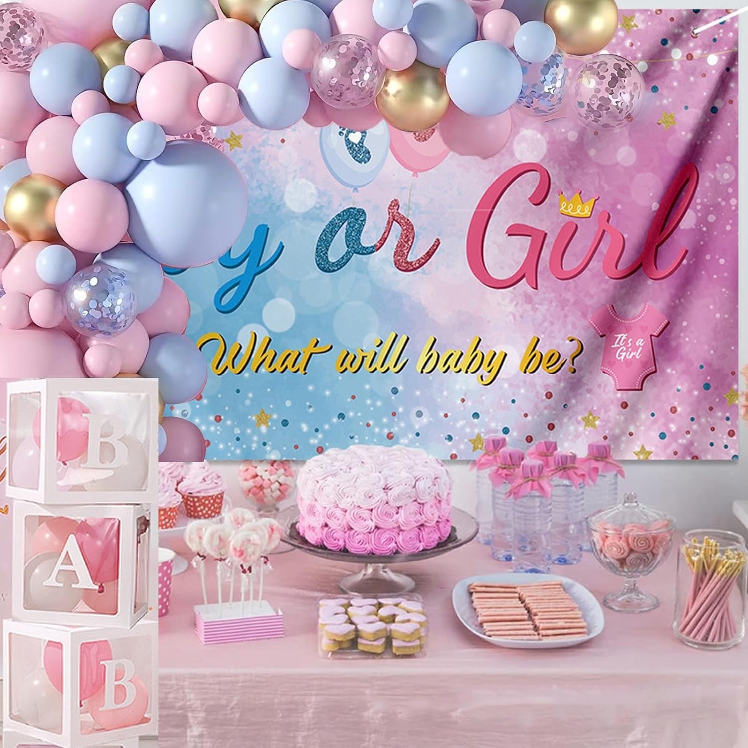 Gender Reveal Backdrop Banner,Gender Reveal Banner Boy or Girl Gender Reveal Background Baby Shower Party Decor 70.8 X 43.3 Inch image number 2