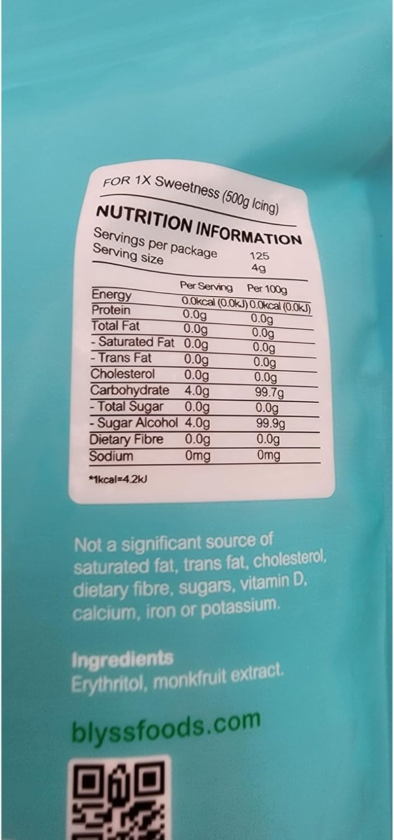 Blyss Natural Zero-Gi Monk Fruit Sweetener - 500G Powdered Icing | Organic Blend of Monk Fruit & Erythritol | Sugar-Free, Low Carb, Keto & Diabetic Friendly | Perfect for Baking & Desserts image number 6