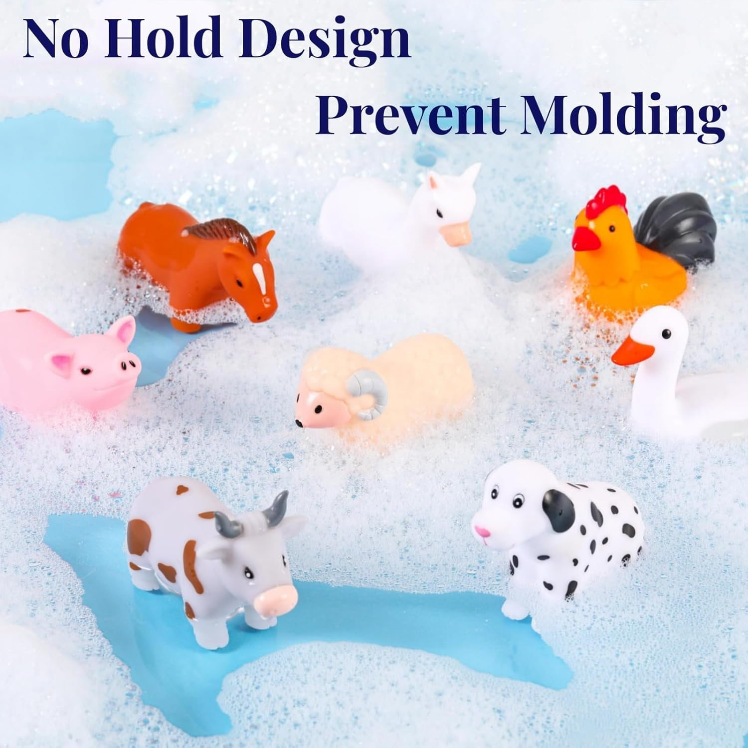 Befunsol Bath Toys for Toddlers 1-3, Mould Free Kids Toddler & Baby Bath Toys for 1 2 3 Year Old Boys Girls, 8PCS Farm Animal No Hole Bathtub Water Toys with Bath Toy Storage Mesh Bag