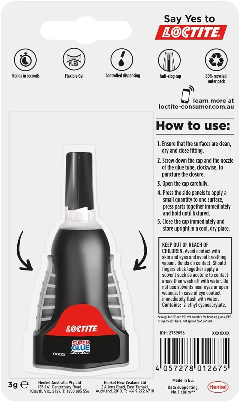 Loctite Super Glue Power Gel, Flexible Super Glue Gel, Superglue with Non-Drip Formula for Vertical Applications, Clear Glue with Precise Nozzle, 1 X 4G image number 1