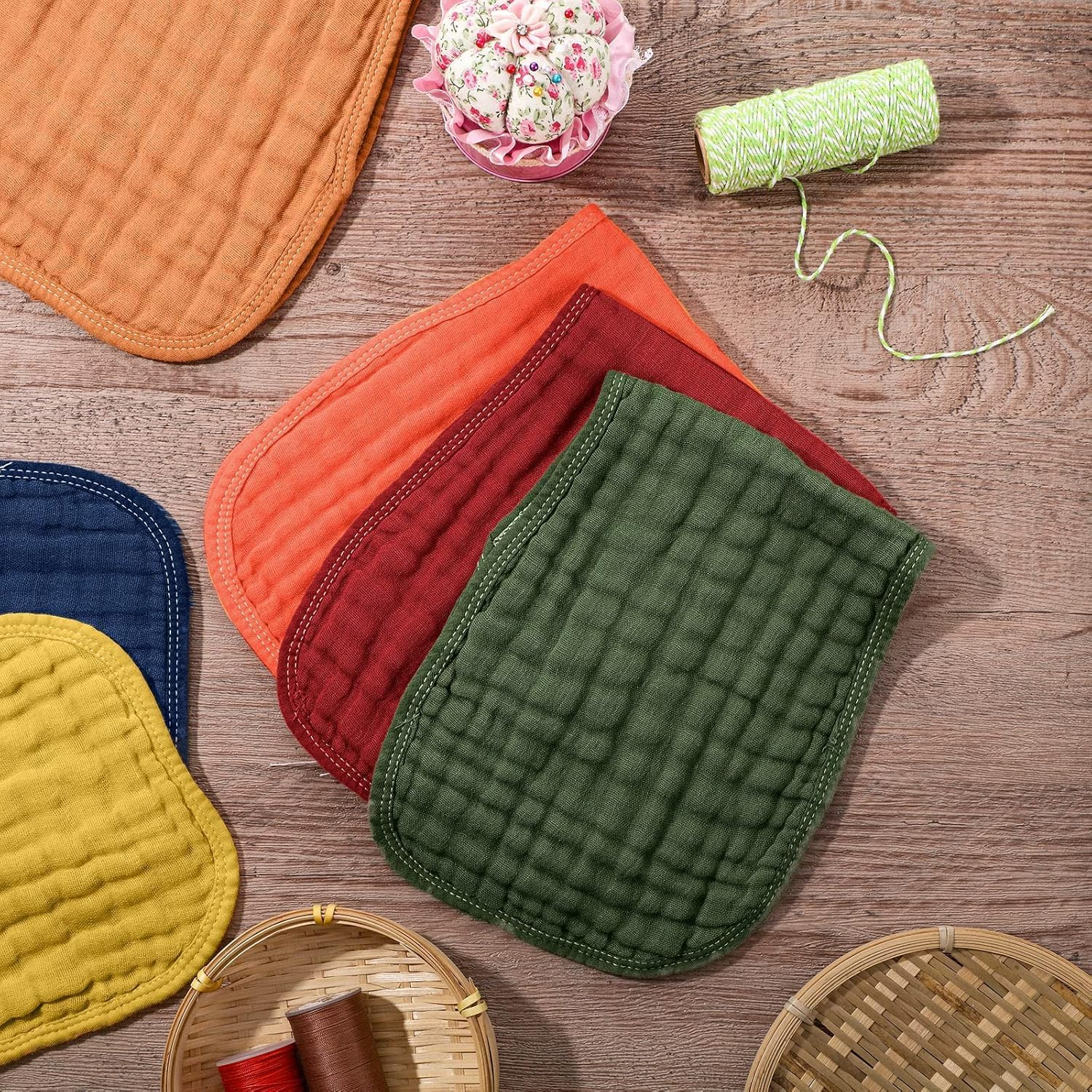 6 Pieces Muslin Burp Cloths Cloth Multi Colors Washcloths Diapers Absorbent Layers Face Towels Unisex, 9 X 20 Inch (Retro Colors) image number 5