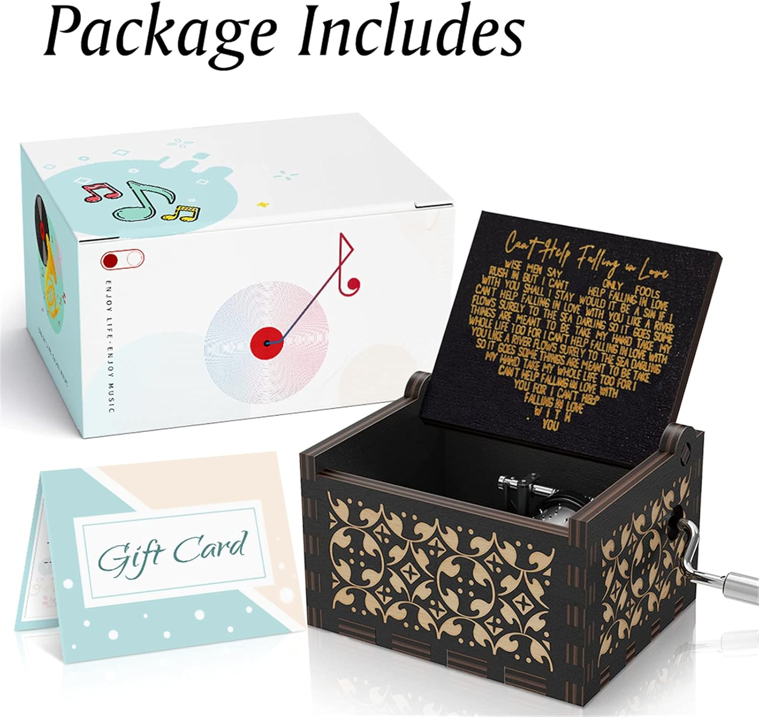 Can&rsquo;T Help Tune Music Box Black Hand Crank Vintage Wood Carved Musical Box Gifts for Lover, Boyfriend/Girlfriend/Husband/Wife/Lovers on Birthday/Valentine'S Day/Anniversary - Dad To Daughter 5 image number 5