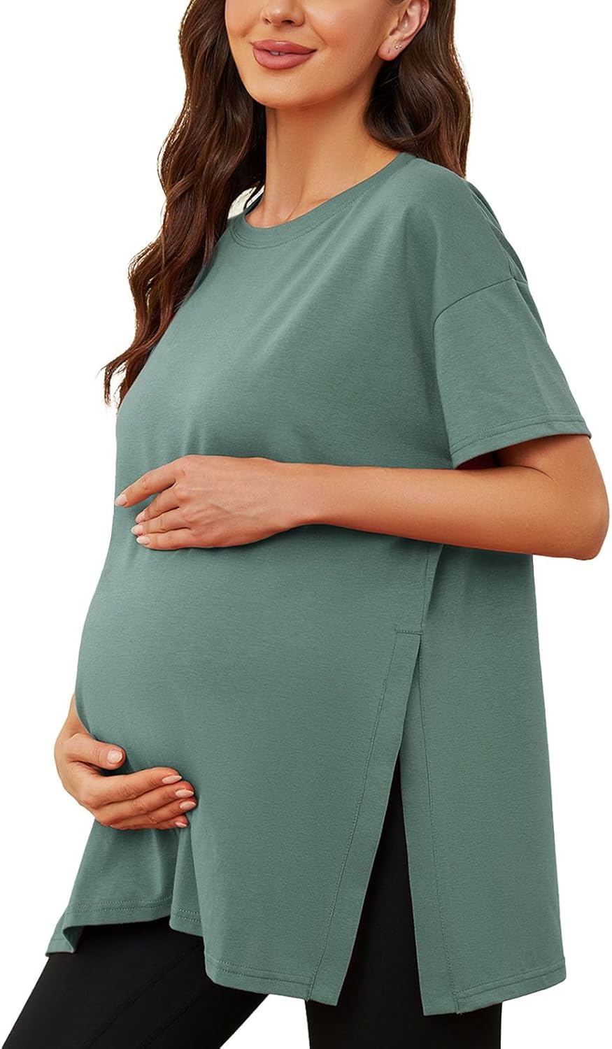 Ecavus Maternity Shirts Long Sleeve Cross V-Neck Comfy Stretchy Maternity Nursing Tops image number 3