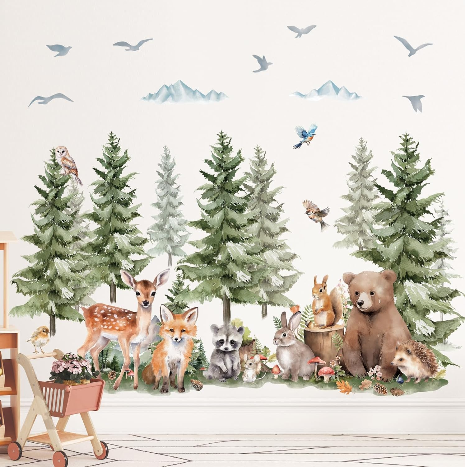 DECOWALL SG4-2422 Pine Trees and Forest Animals Wall Stickers Mountain Woodland Bear Deer Fox Wall Decals Kids Room Nursery Bedroom Decor Baby Room Playroom Removable Art Murals image number 3