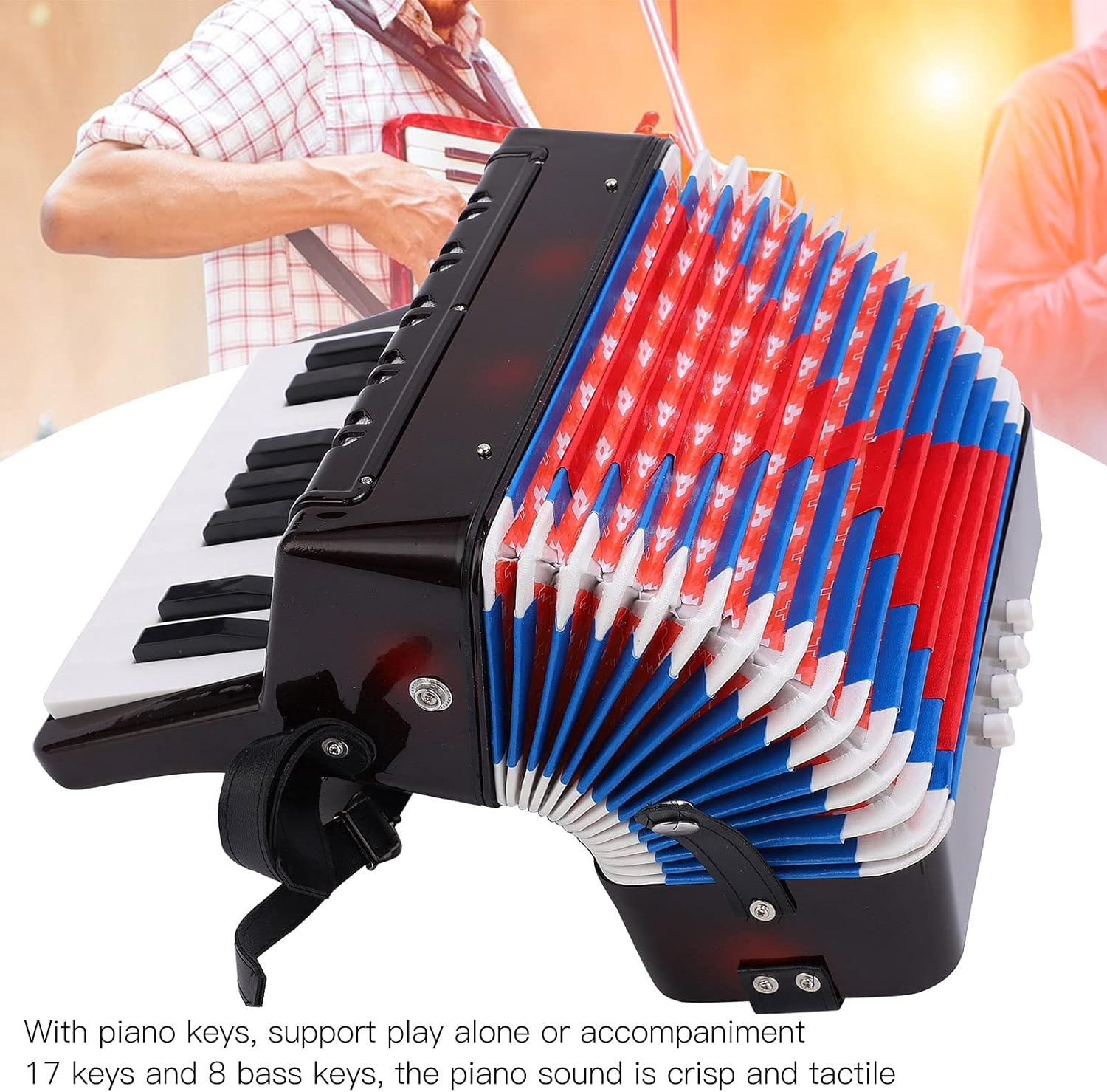 Accordion 17 Keys 8 Bass, Lightweight Kid Instrument for Early Childhood Development, Environmentally Friendly, Easy to Play, ABS Plastic with Straps, Suitable for Beginners image number 6
