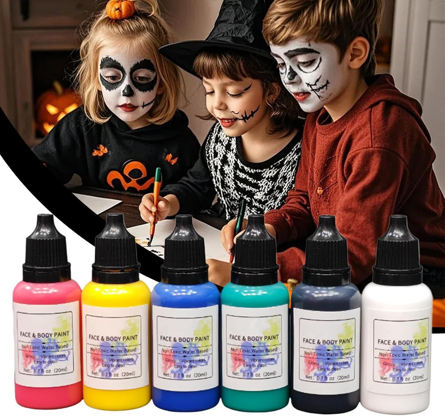 Face Painting Kit for Kids - 6 Colors Festive Facial Paint,Water-Based Washable Eye Face Colors for Men Women Kids Party Festival Christmas Halloween Cosplay Clown image number 6