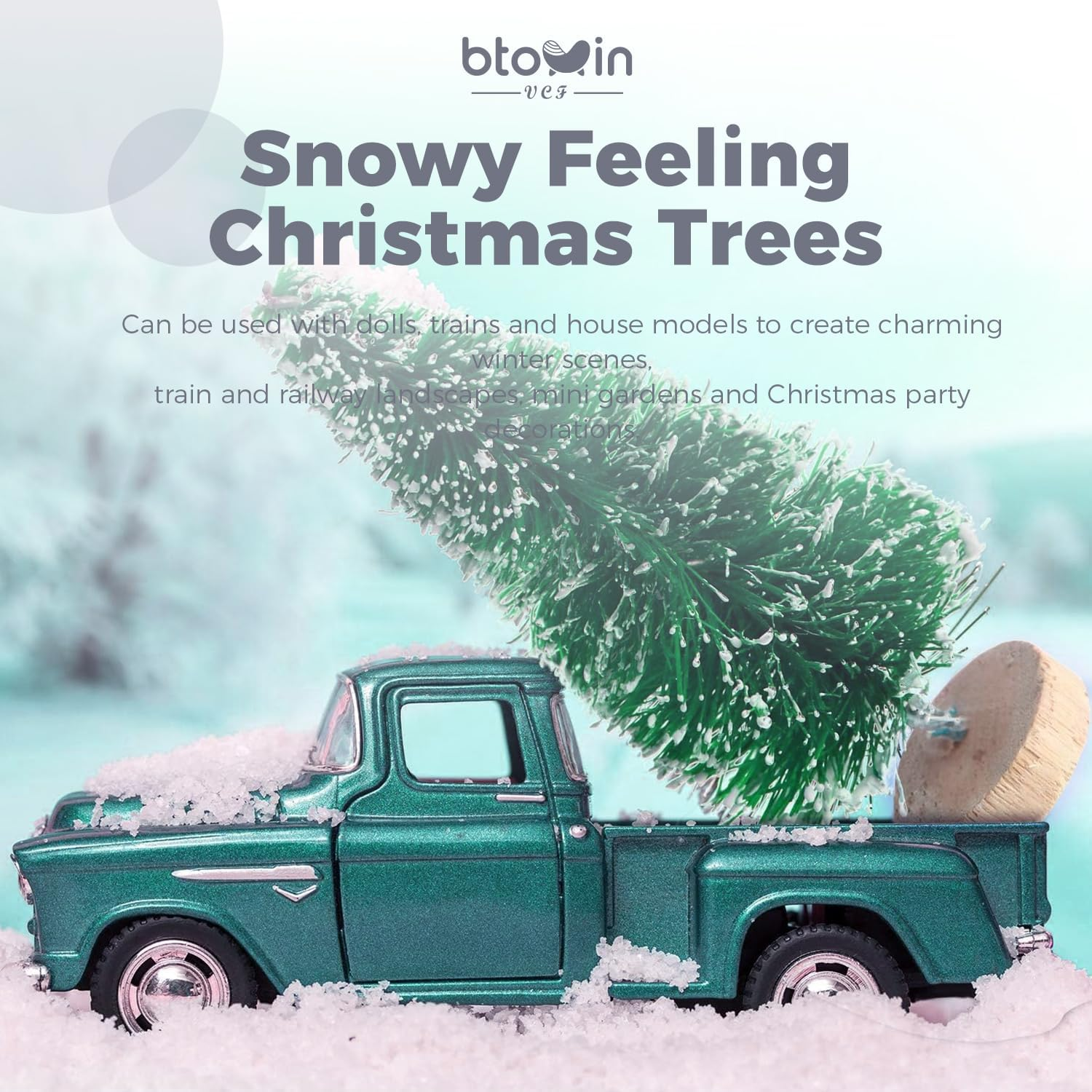 Mini Artificial Christmas Tree, Btowin VCF Pack of 24 Miniature Snow Effect Pine Tree Green with Wooden Base DIY Christmas Tree Small Christmas Decoration for Party Table Decoration Shop Window image number 1