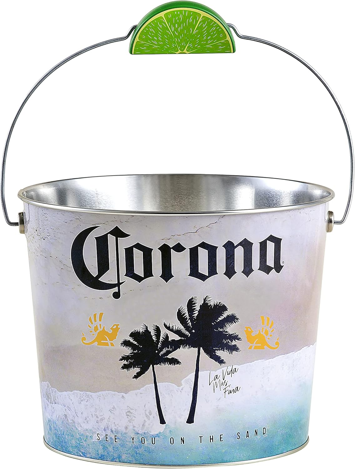 The Tin Box Company Corona Beverage Bucket with Wire Handle and Lime Grip, Beach Scene (423317-12)