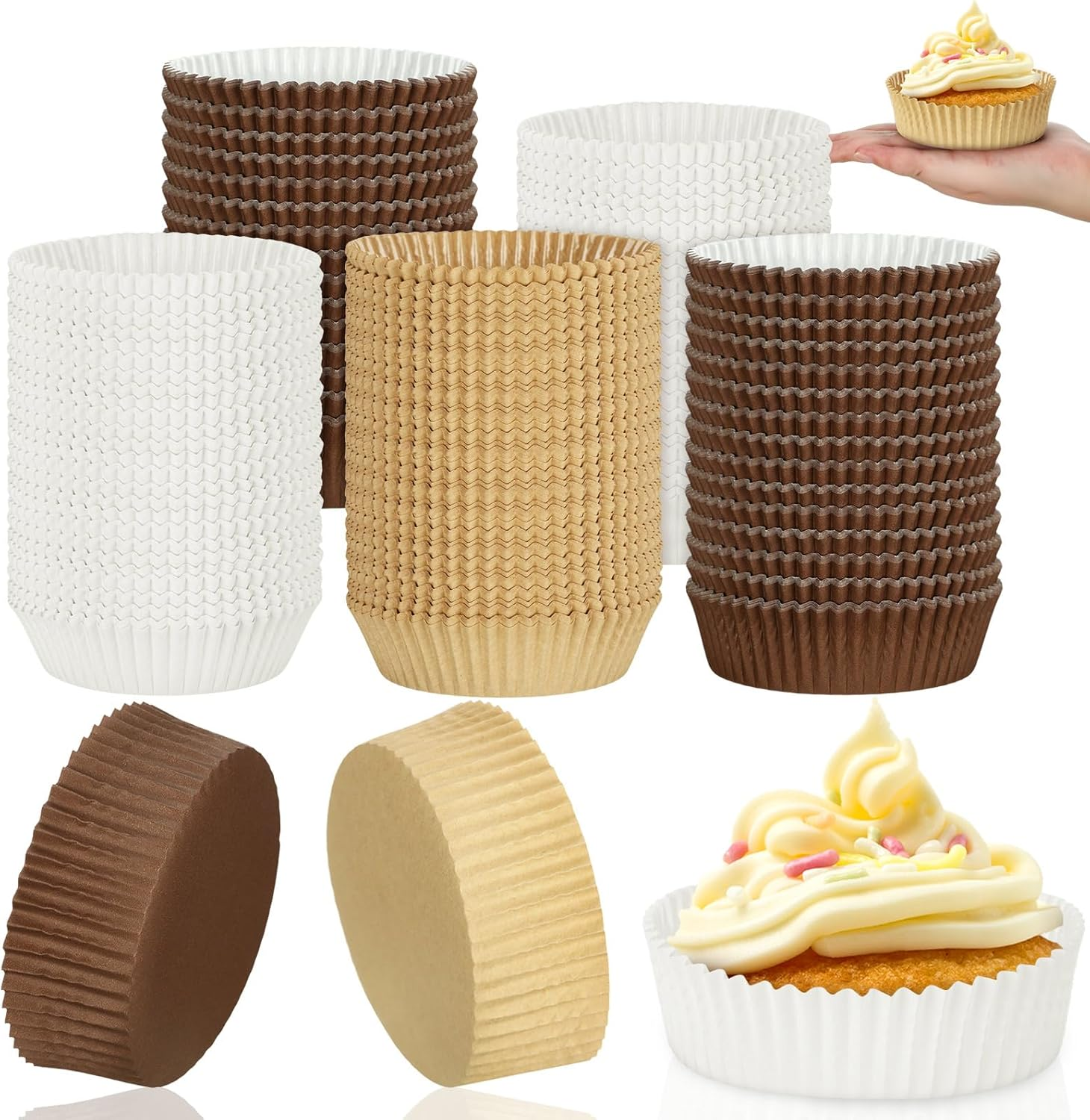 Uiifan Disposable round Cupcake Liners Paper Baking Cups Wrappers Cupcake Paper Microwave Oven Safe Bakeware Mold for Snacks Cakes(Natural,50 Pack)