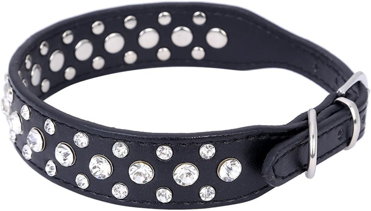 Personalized Rhinestone Leather Bling Crystal Pet Dog Cat Collars for Small Medium Breeds (Black, L) image number 3