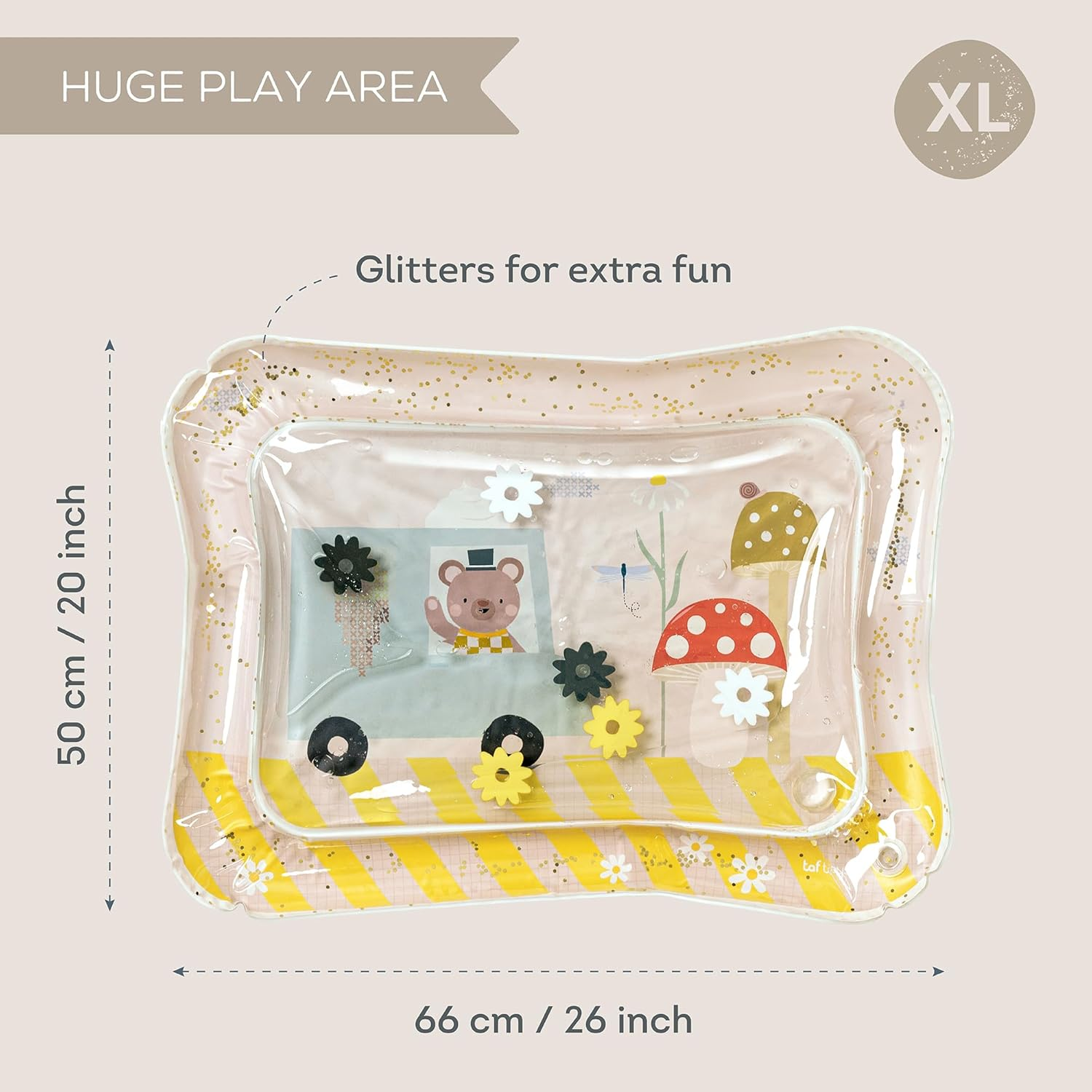 Taf Toys Ice Cream Bear Water Mat &ndash; Tummy Time Sensory Play Mat for Babies 3+ Months. XL Size 66X50Cm. Floating Toys & Glitter. Muscle Development & Multi-Sensory Fun