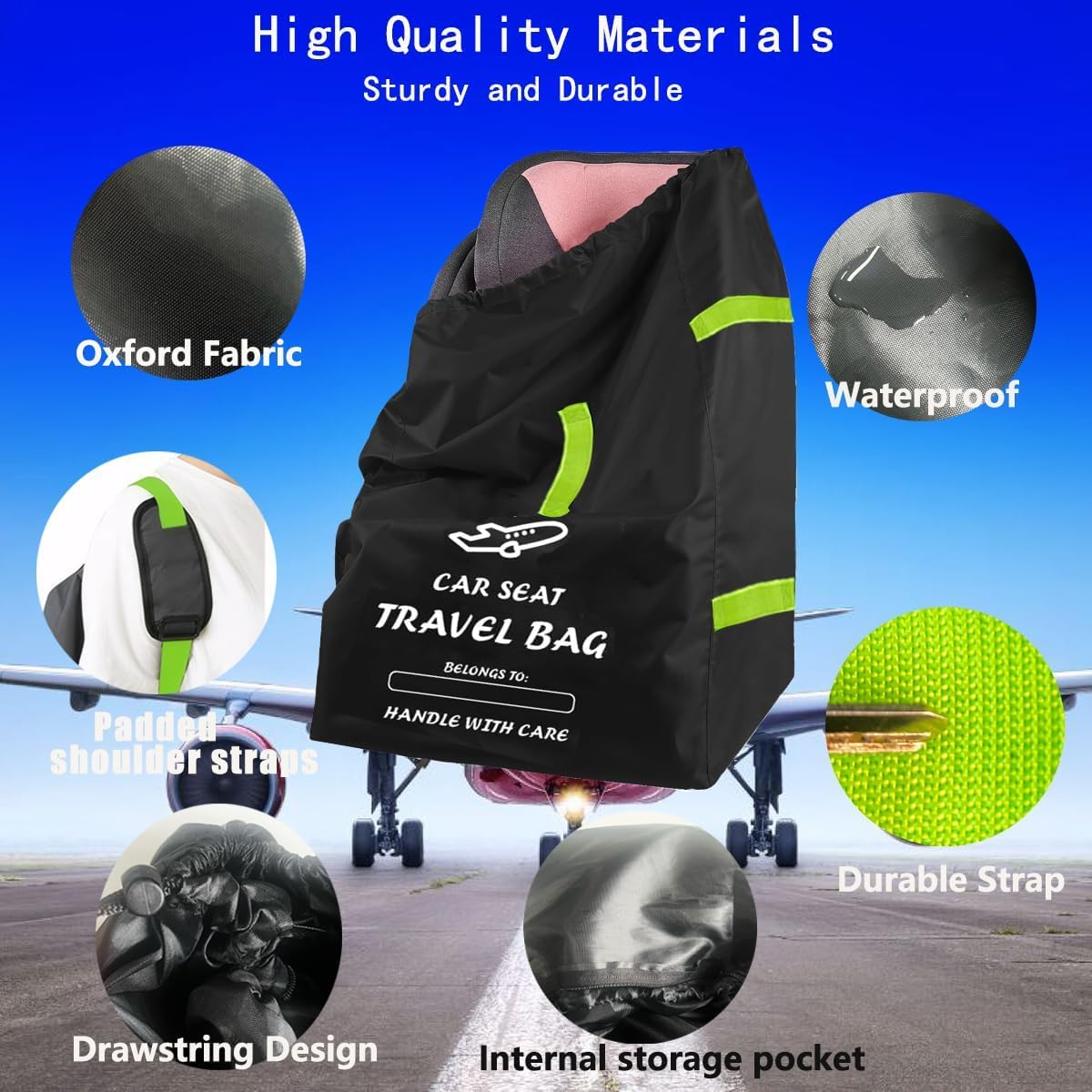 Bestbless Stroller Travel Bag, Portable Pram Bag for Airplane, Car Seat Travel Bag, Large Pushchair Cover with Shoulder Strap, Waterproof Gate Check Bag for Infant Strollers (L) image number 5