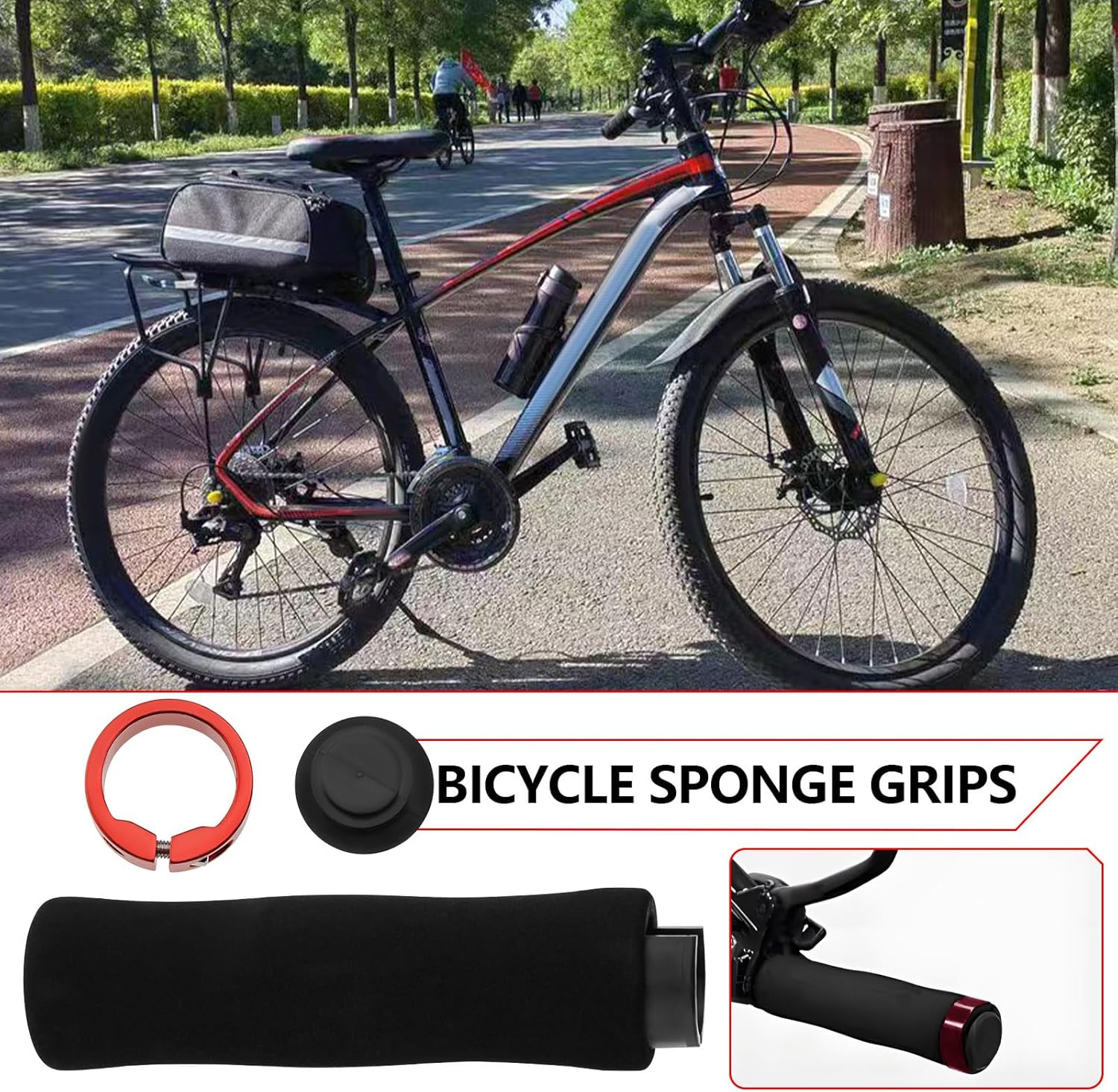 Emsea 1 Pair Foam Handlebar Grips Single Locking Bicycle Handlebar Grips Suitable for Handlebars Diameter 22Mm Bicycle Mountain MTB Grip(Red) image number 6