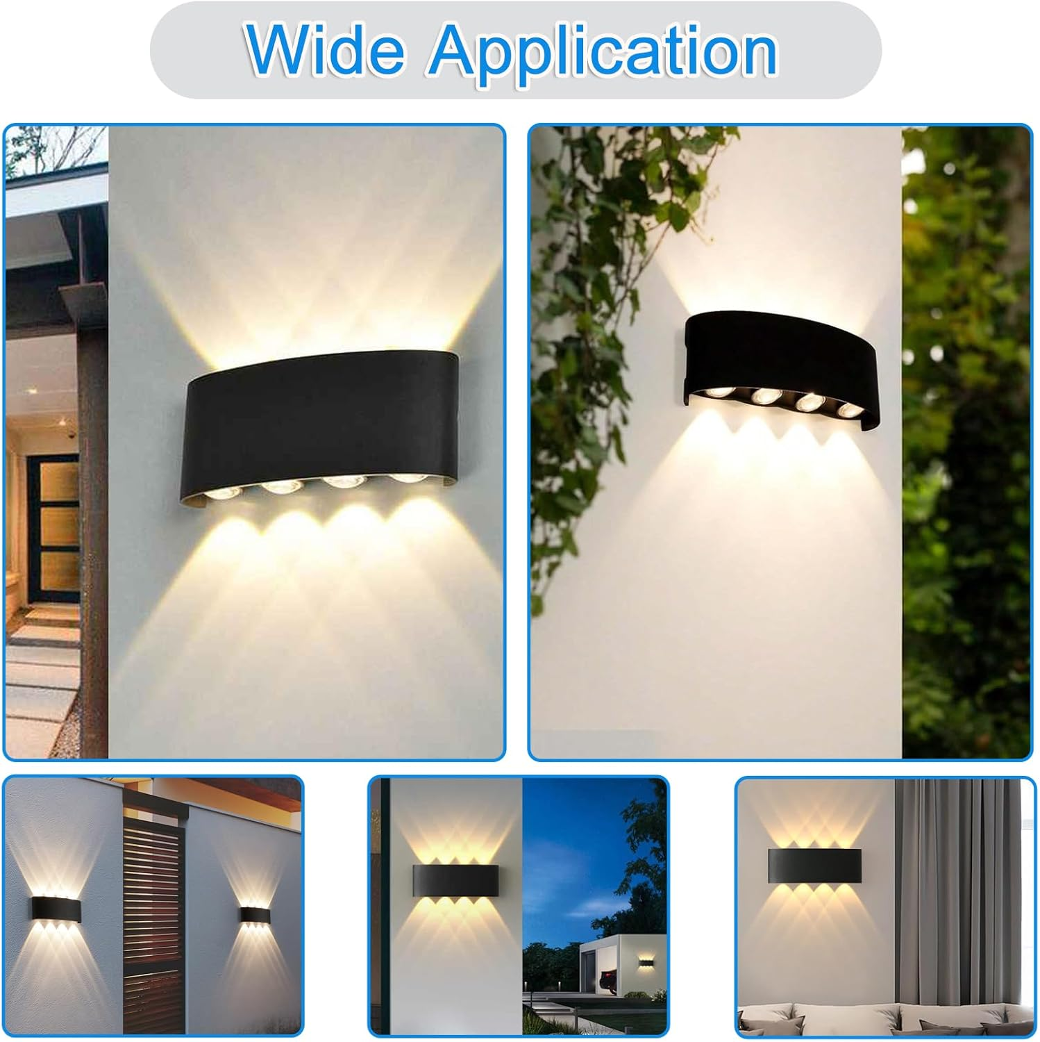 Outdoor Wall Lights, 8W Black Modern Wall Sconce up and down Lights Exterior Warm White Aluminum Wall Light Fixture for Indoor House Porch Garage image number 1