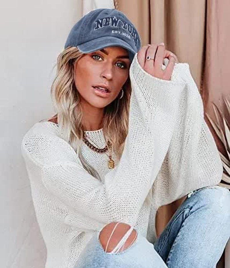 Baseball Hat New-York Distressed-Adjustable-Strapback - Washed Twill Dad Hat Unisex - Light Grey image number 6