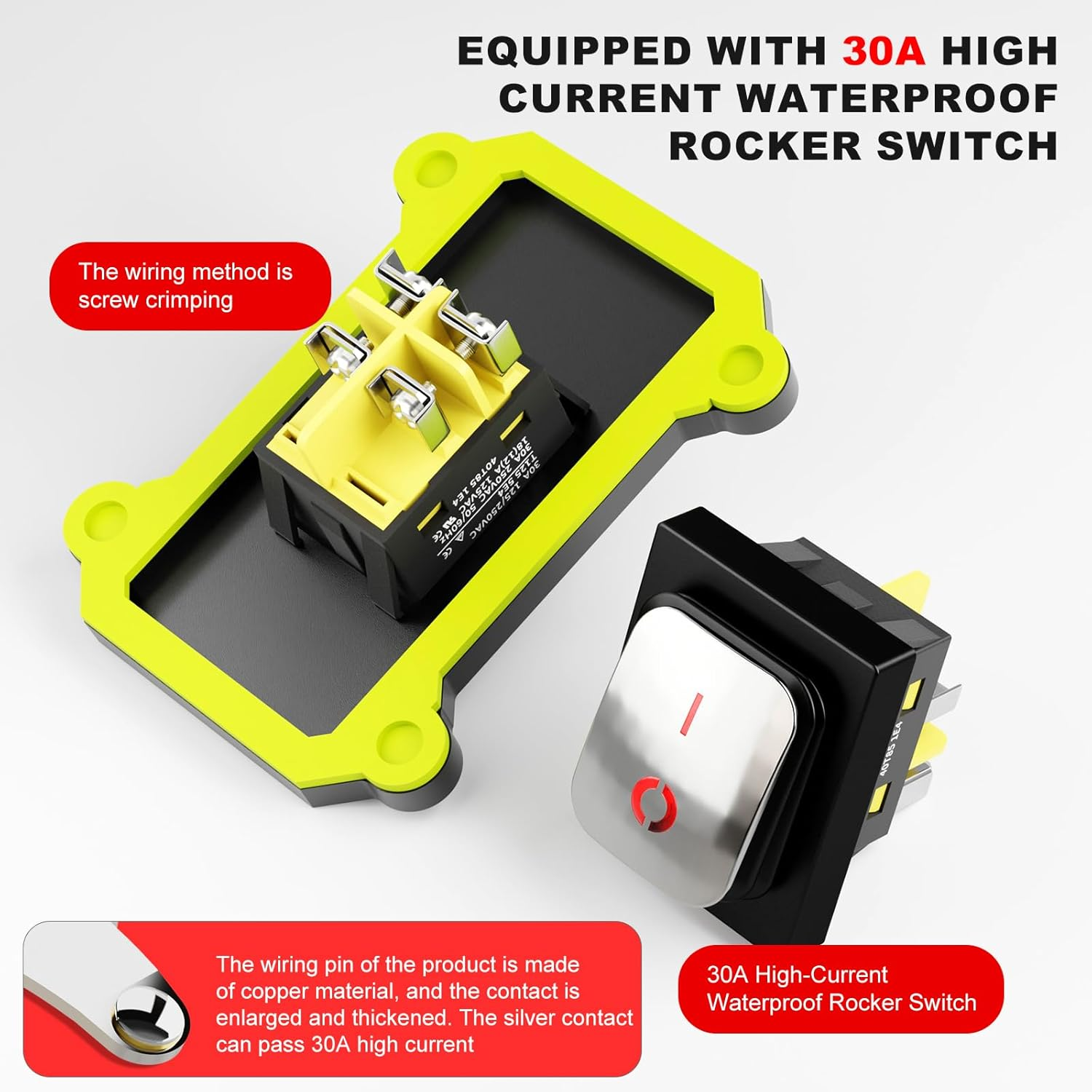 Rocker Switch 1PCS 12V 24V with Waterproof Box 4 Way DPST on off Push Button Switch Green LED Boat Marine Toggle Switches Junction Box(Red Stainless Steel) image number 1