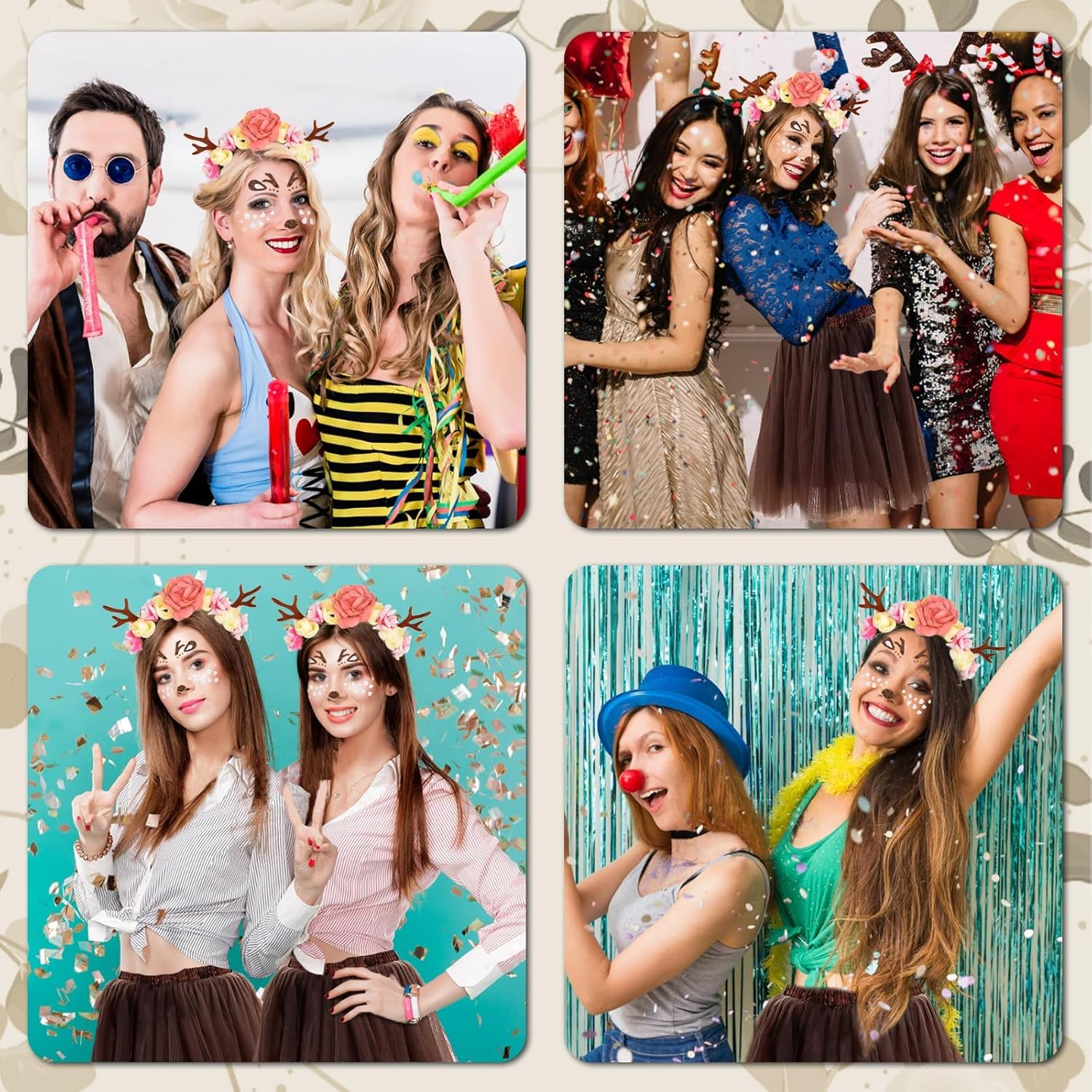 Christmas Flower Deer Headband,Flower Crown Reindeer Antlers Headband,Xmas Hair Accessories Festival Photo Props Floral Wreath Headdresses Forest Fairy Costume Photography Hair Hoop for Women Girl image number 6