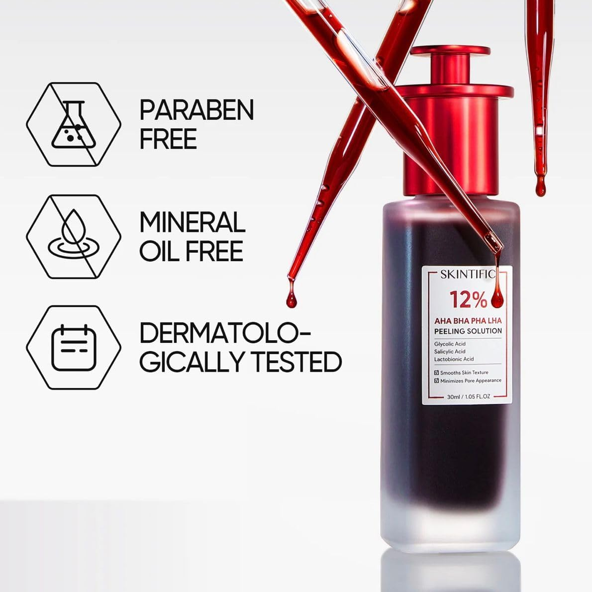 SKINTIFIC 12% AHA BHA PHA LHA Peeling Solution Serum 30Ml image number 1