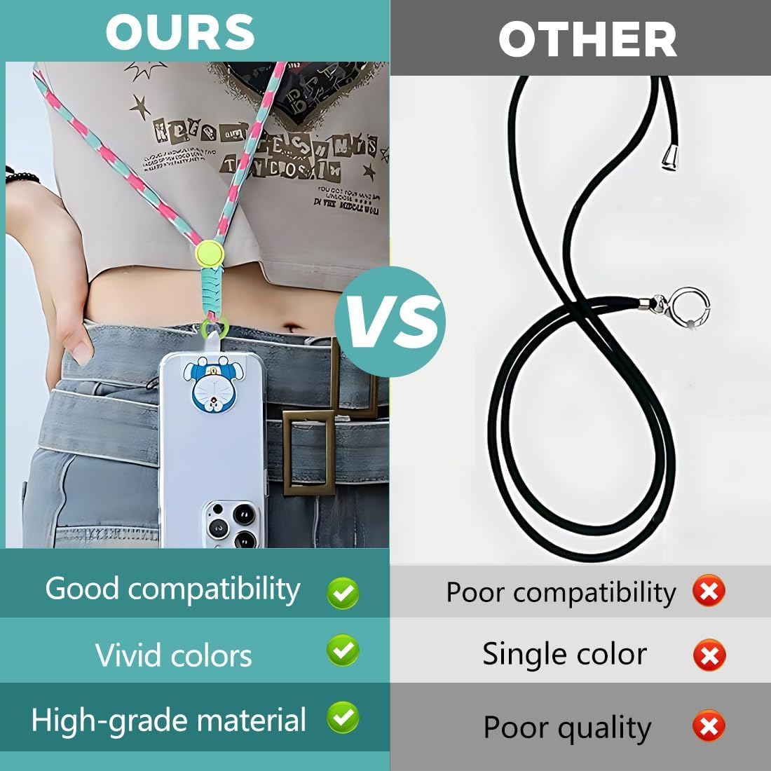 Pack of 2 Universal Mobile Phone Chains Suitable for All Smartphones, Chain for Hanging around Neck and Wrist, Pad with Cord, Smartphone Chain for on the Go, Mobile Phone Strap Universal image number 3