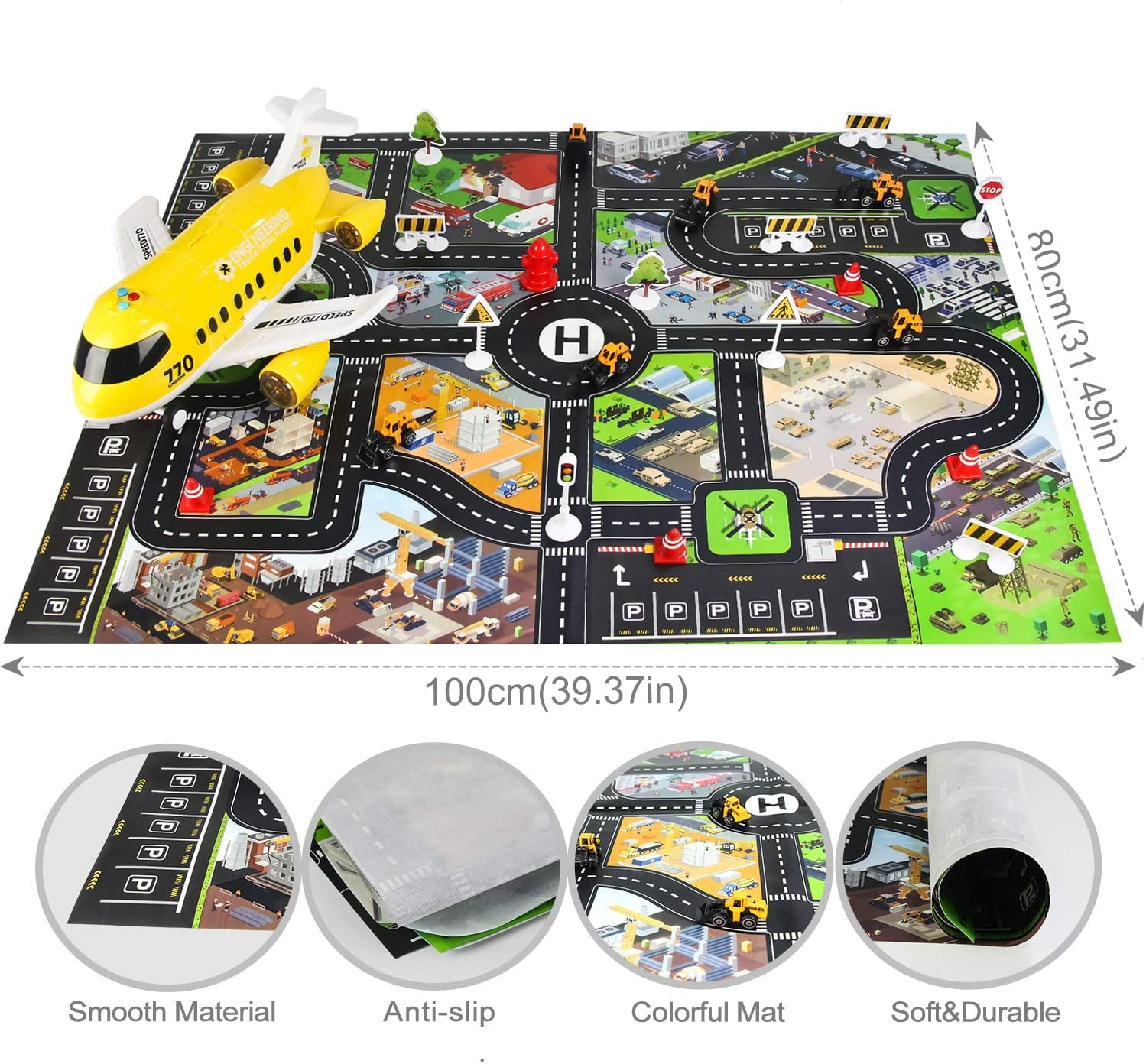 Coolplay Carrier Toy Plane Mini Construction Vehicles Set for Kids Gift Little Car Toy with Road Signs for Boys and Girls image number 1