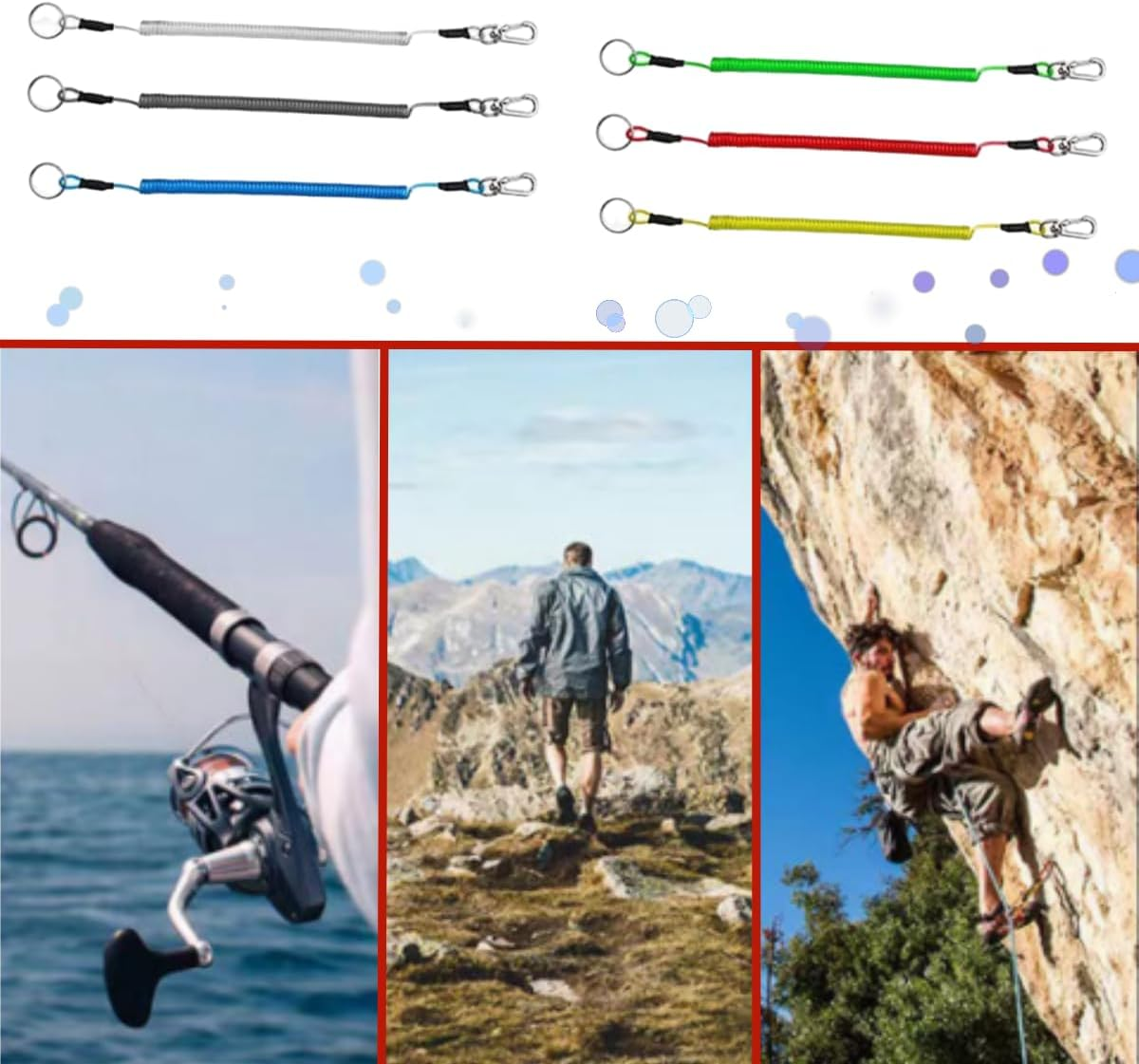 6PCS Coiled Fishing Tools Lanyard Retractable Safty Tethers，Safety Rope,Fishing Lanyards Boating Ropes，Lobster 47.2 Inches Max Stretch image number 3