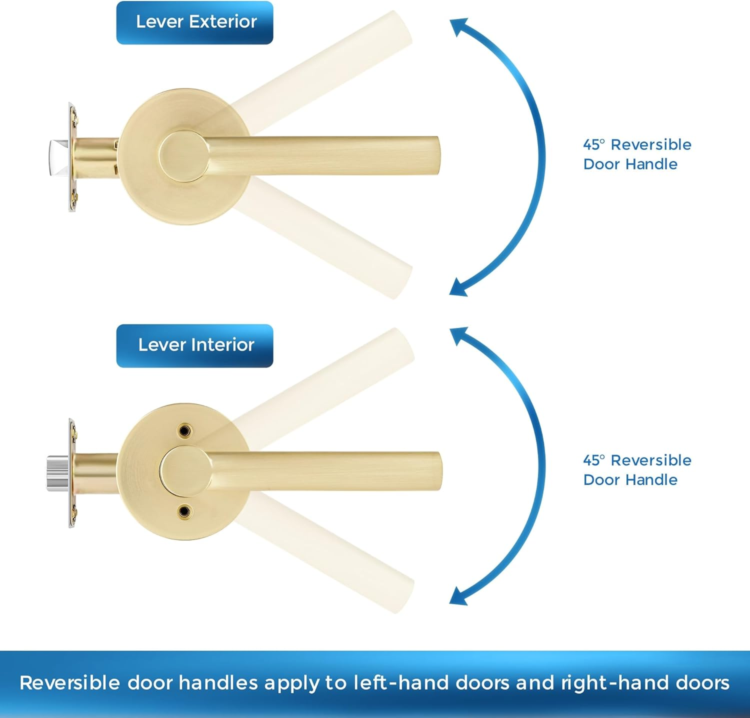 Leydebong 4 Pack Satin Brass Door Handles, Door Knobs Interior in Gold Finish, Passage Door Knobs Heavy Duty Contructions, Keyless Hallway Closet Door Knobs image number 6