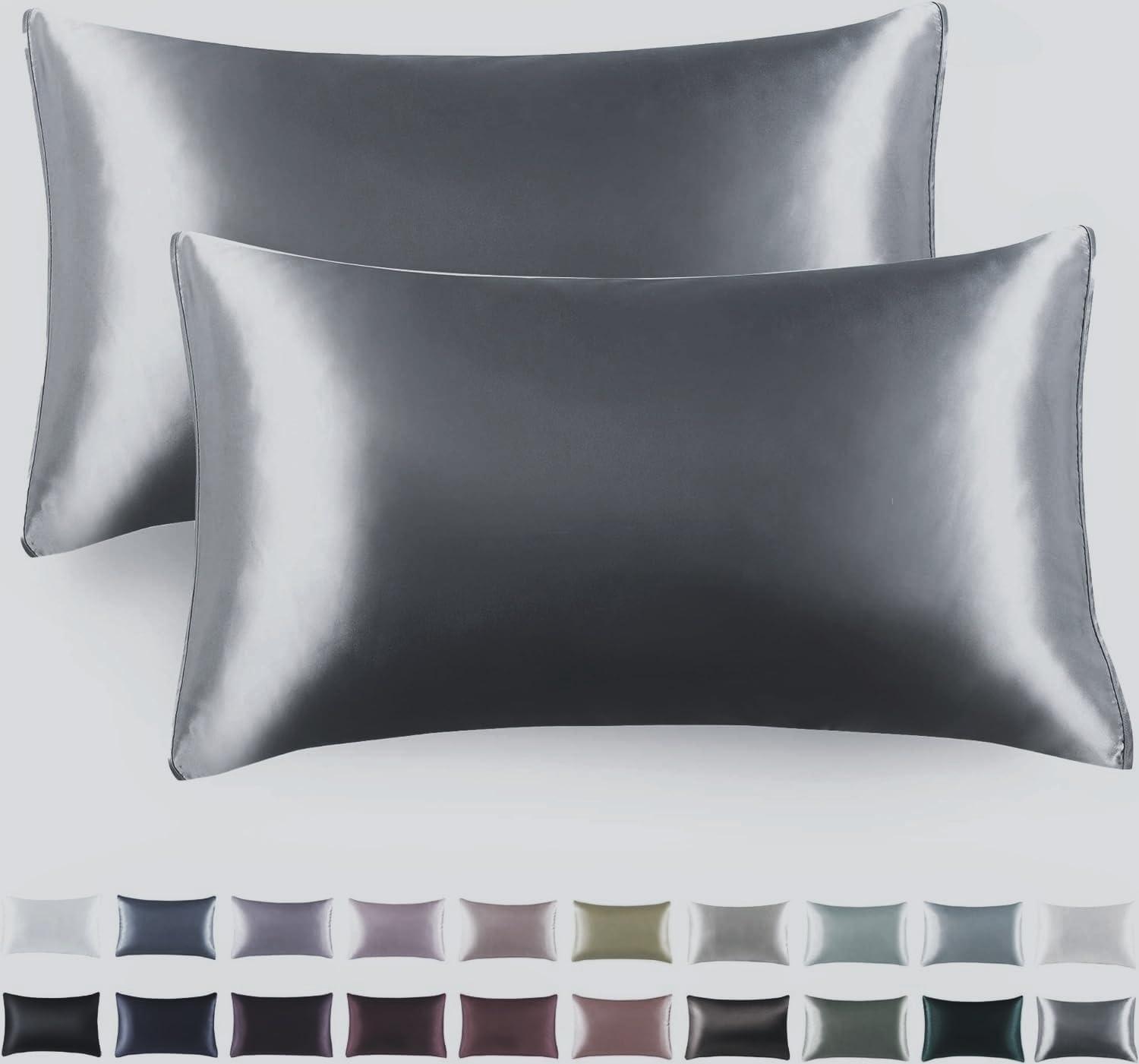 Satin Pillow Shams 2 Pcs Super Soft and Luxury Pillowcases (Standard 48Cm X73Cm, Gray)